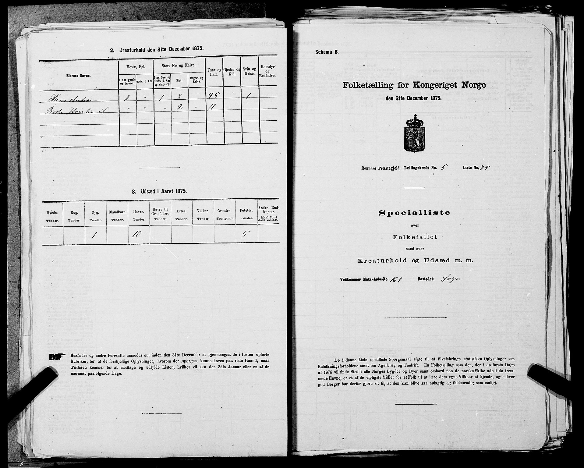 SAST, 1875 census for 1142P Rennesøy, 1875, p. 719