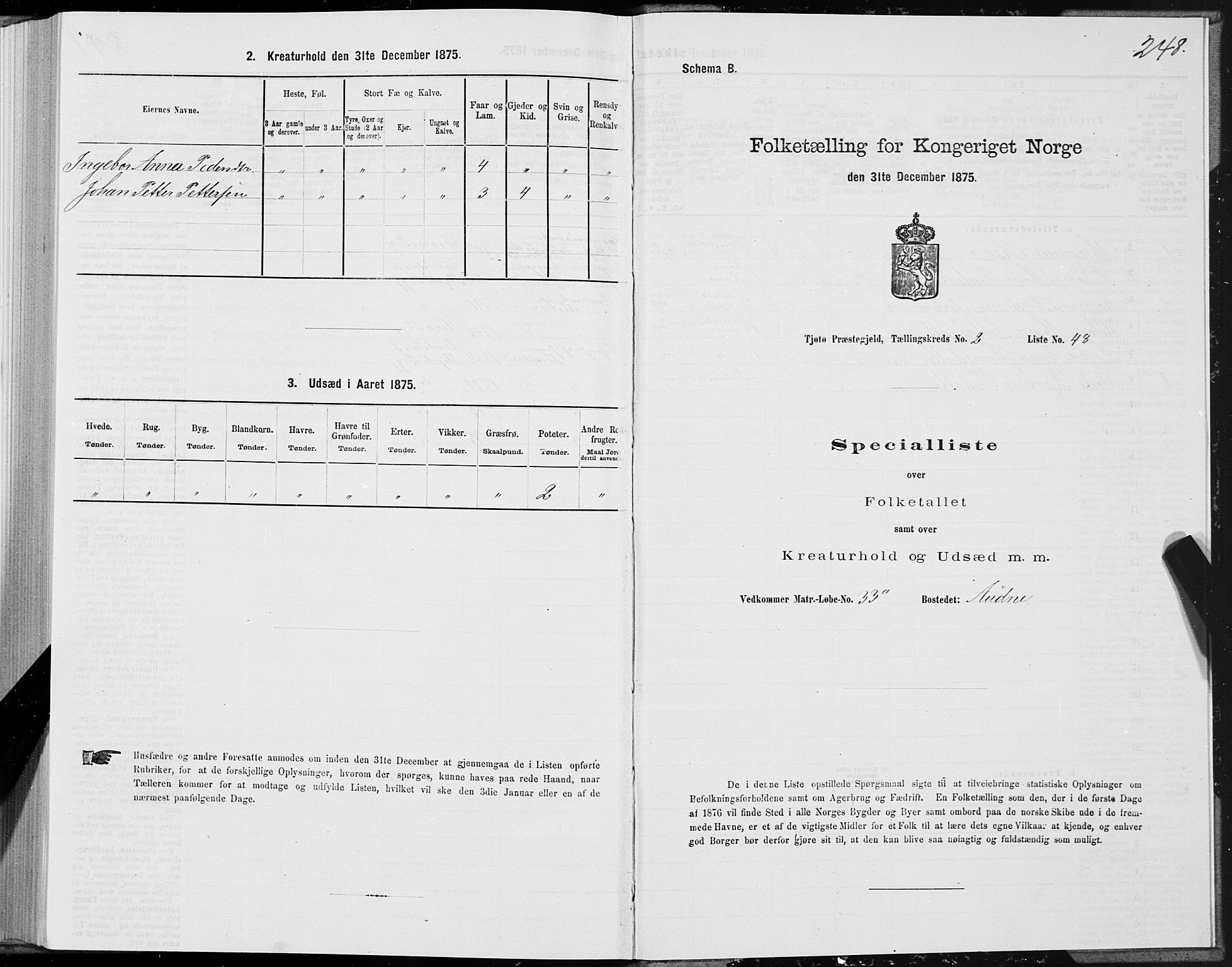 SAT, 1875 census for 1817P Tjøtta, 1875, p. 1248