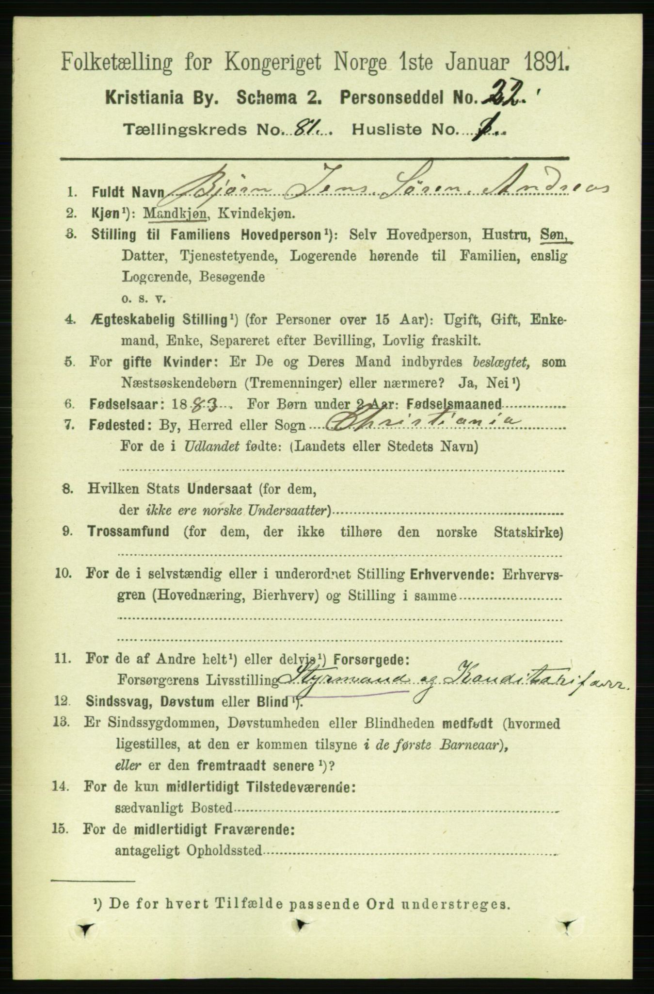 RA, 1891 census for 0301 Kristiania, 1891, p. 41546