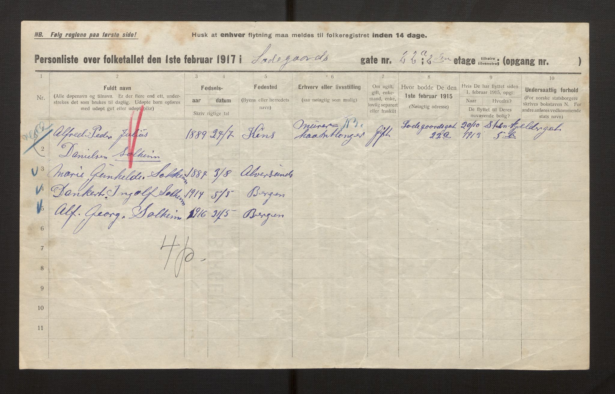 SAB, Municipal Census 1917 for Bergen, 1917, p. 20500