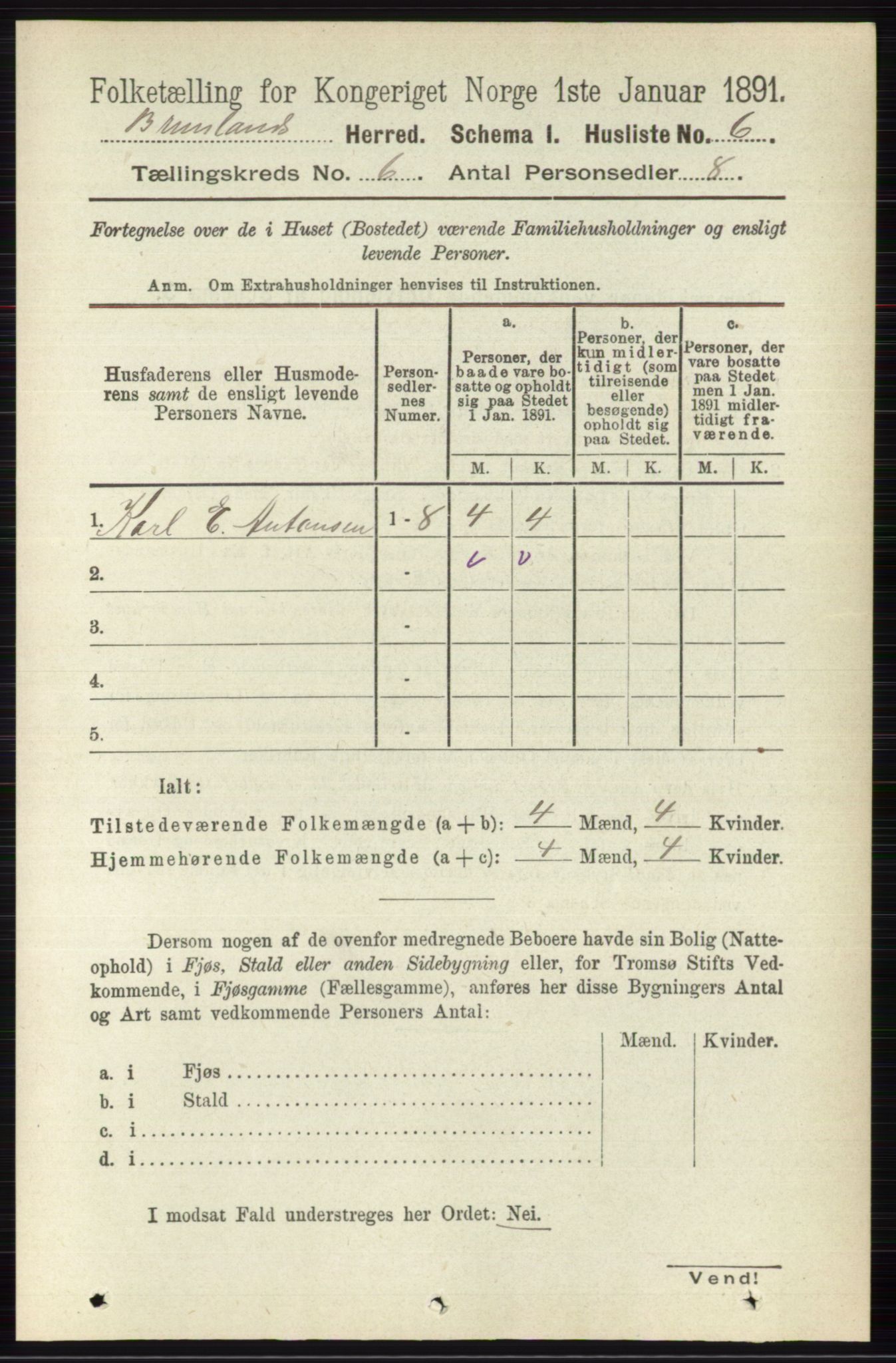 RA, 1891 census for 0726 Brunlanes, 1891, p. 2579