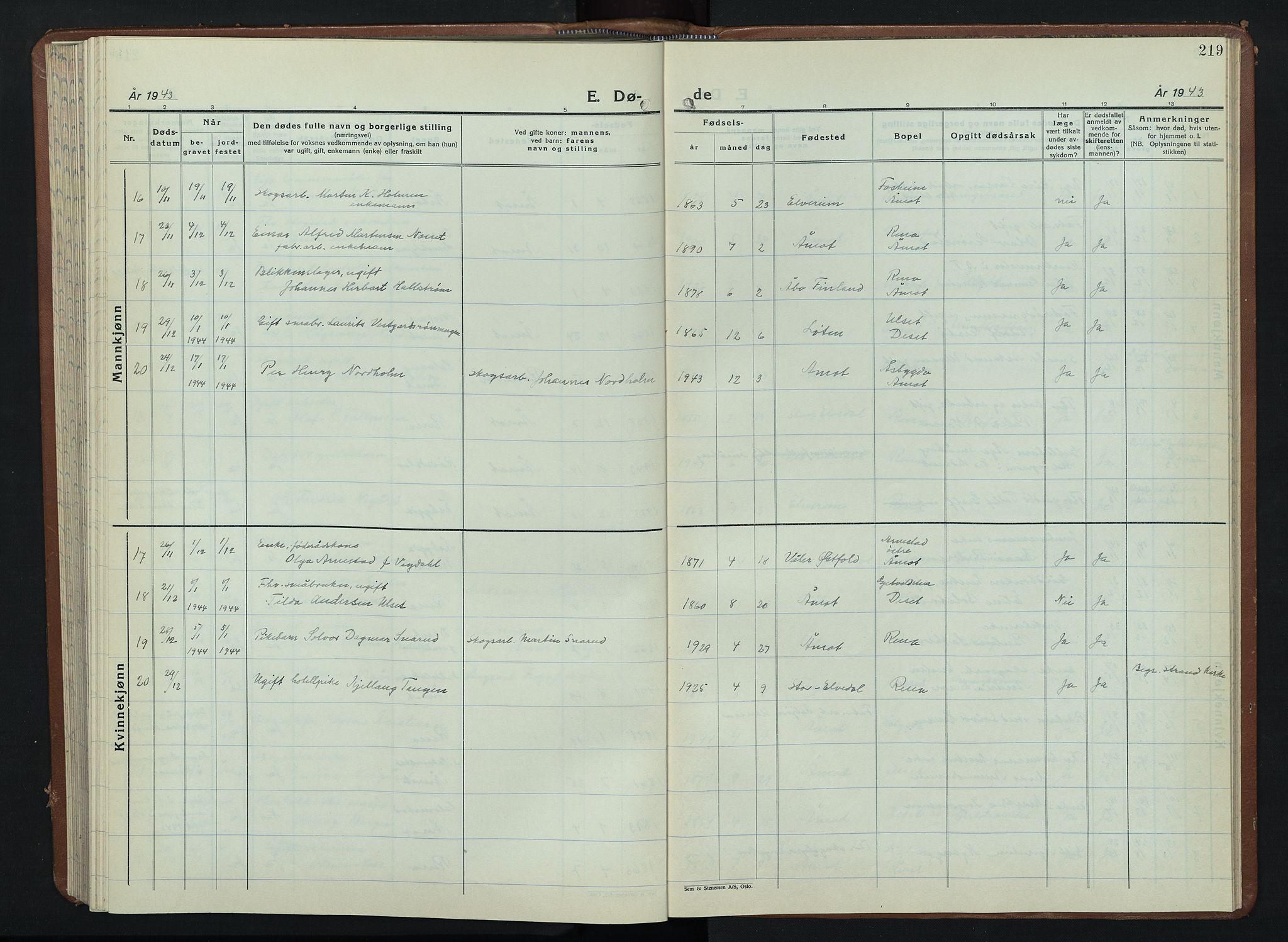 Åmot prestekontor, Hedmark, AV/SAH-PREST-056/H/Ha/Hab/L0008: Parish register (copy) no. 8, 1938-1947, p. 219