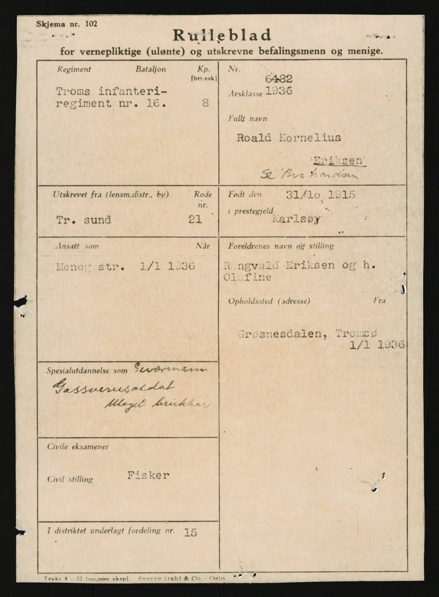 Forsvaret, Troms infanteriregiment nr. 16, AV/RA-RAFA-3146/P/Pa/L0020: Rulleblad for regimentets menige mannskaper, årsklasse 1936, 1936, p. 213