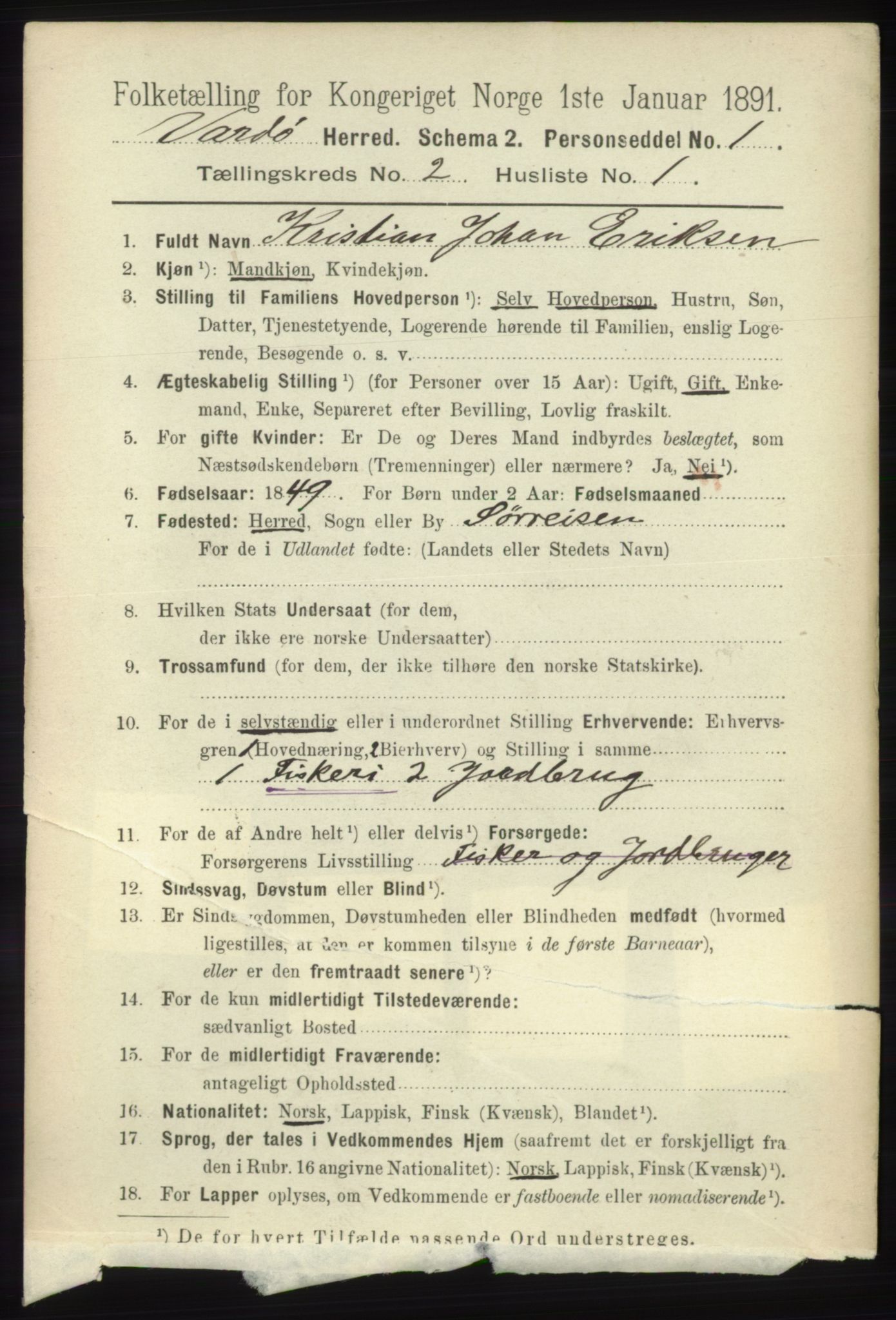 RA, 1891 census for 2028 Vardø, 1891, p. 302