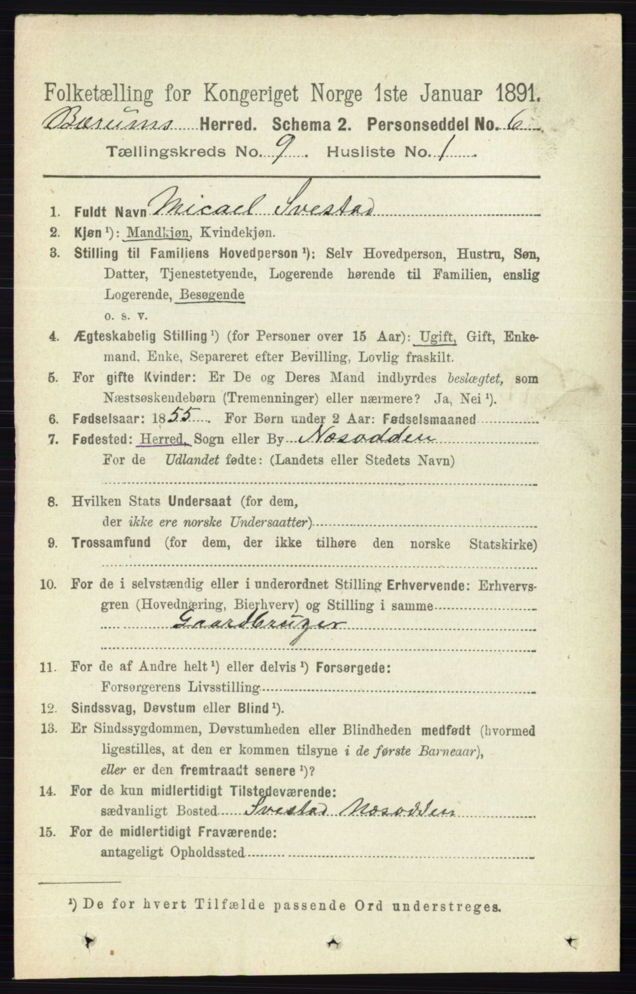 RA, 1891 census for 0219 Bærum, 1891, p. 5139