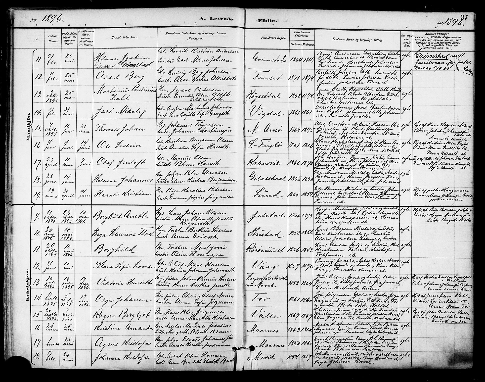 Ministerialprotokoller, klokkerbøker og fødselsregistre - Nordland, SAT/A-1459/805/L0101: Parish register (official) no. 805A07, 1892-1899, p. 37