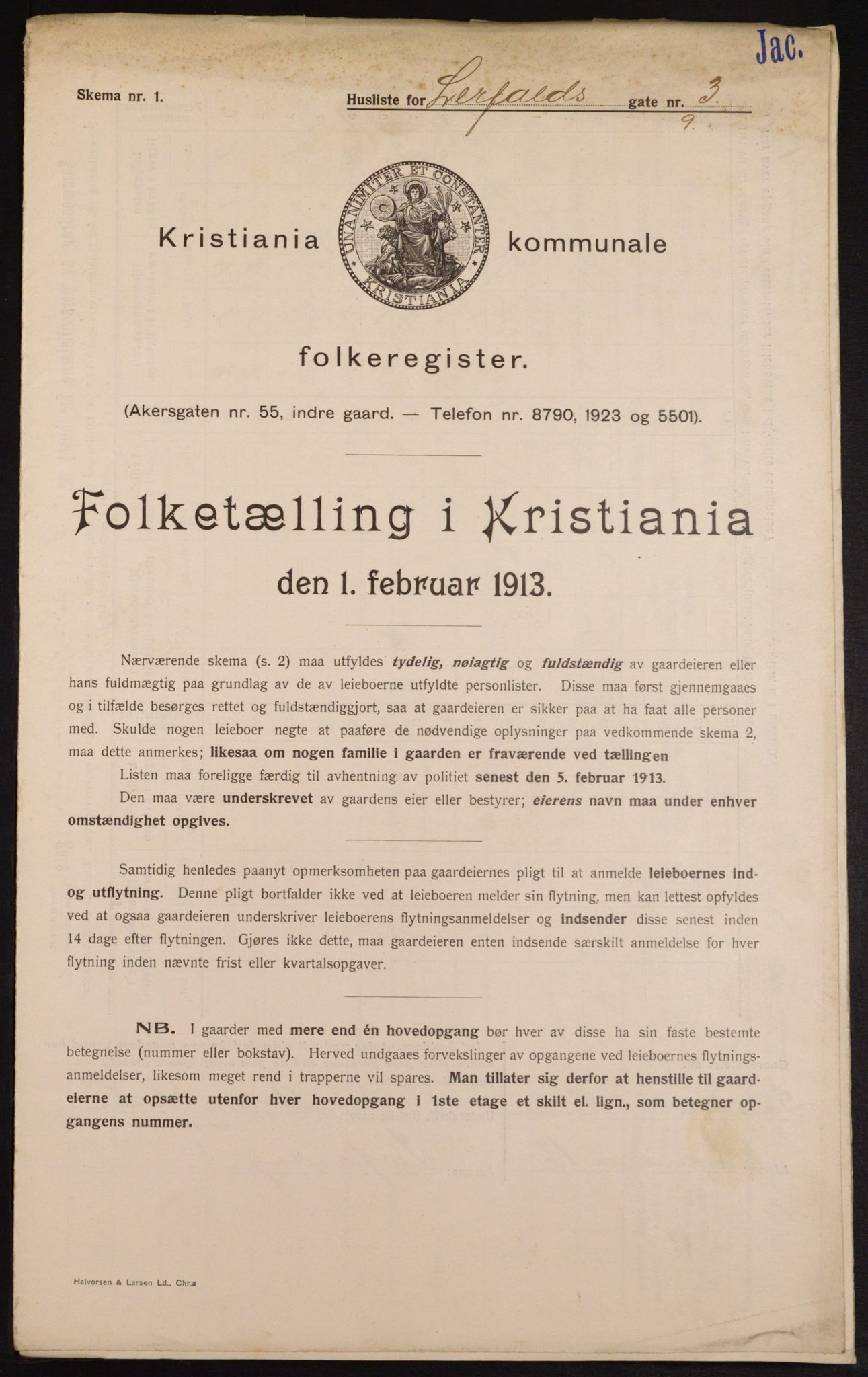 OBA, Municipal Census 1913 for Kristiania, 1913, p. 57039