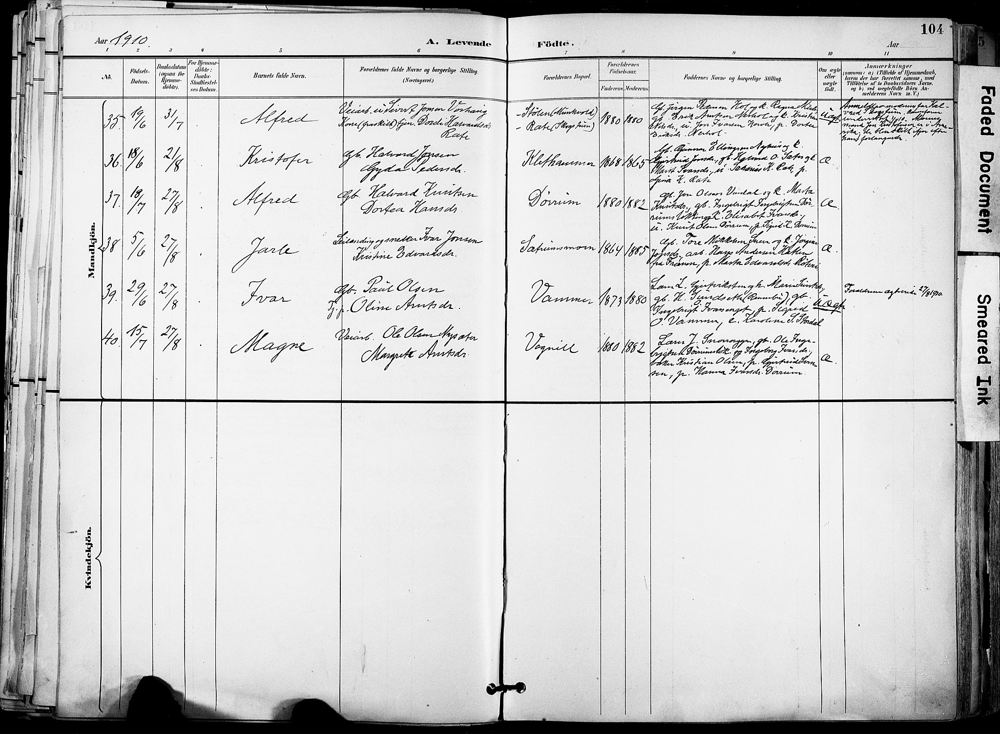 Ministerialprotokoller, klokkerbøker og fødselsregistre - Sør-Trøndelag, AV/SAT-A-1456/678/L0902: Parish register (official) no. 678A11, 1895-1911, p. 104