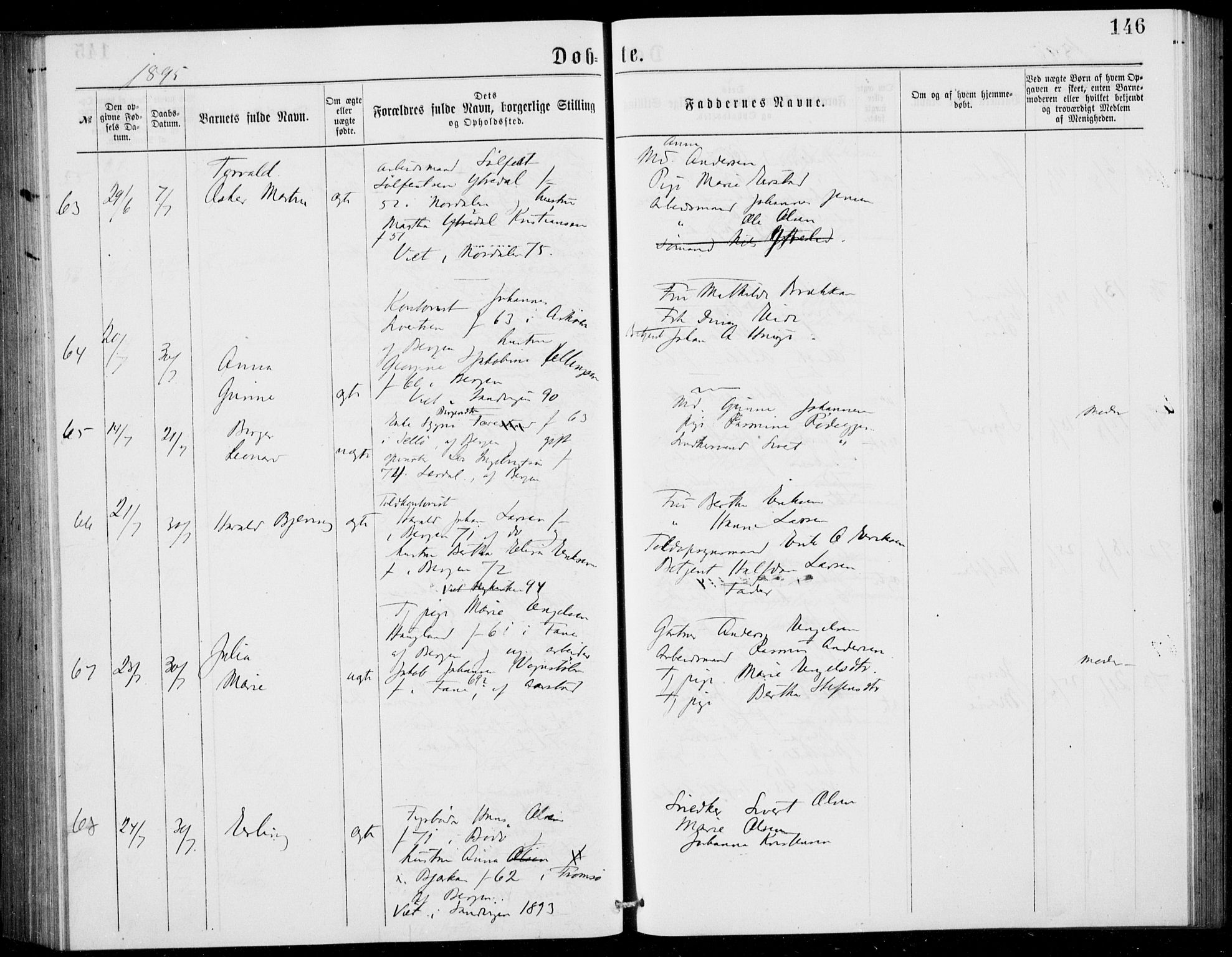 Fødselsstiftelsens sokneprestembete, ført av overlegen*, SAB/-: Parish register (official) no. A 2, 1884-1900, p. 146
