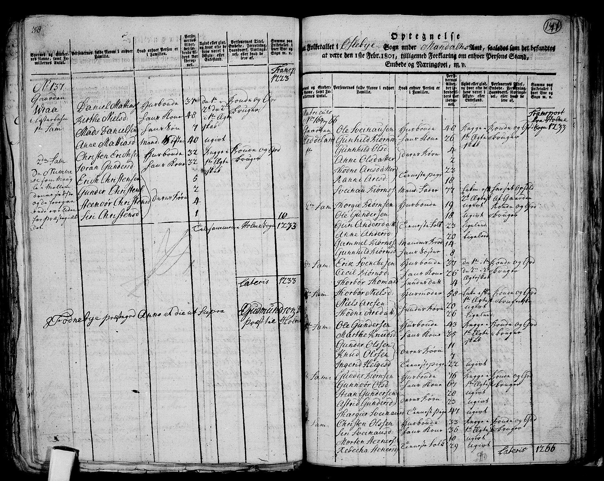 RA, 1801 census for 1020P Holum, 1801, p. 146b-147a