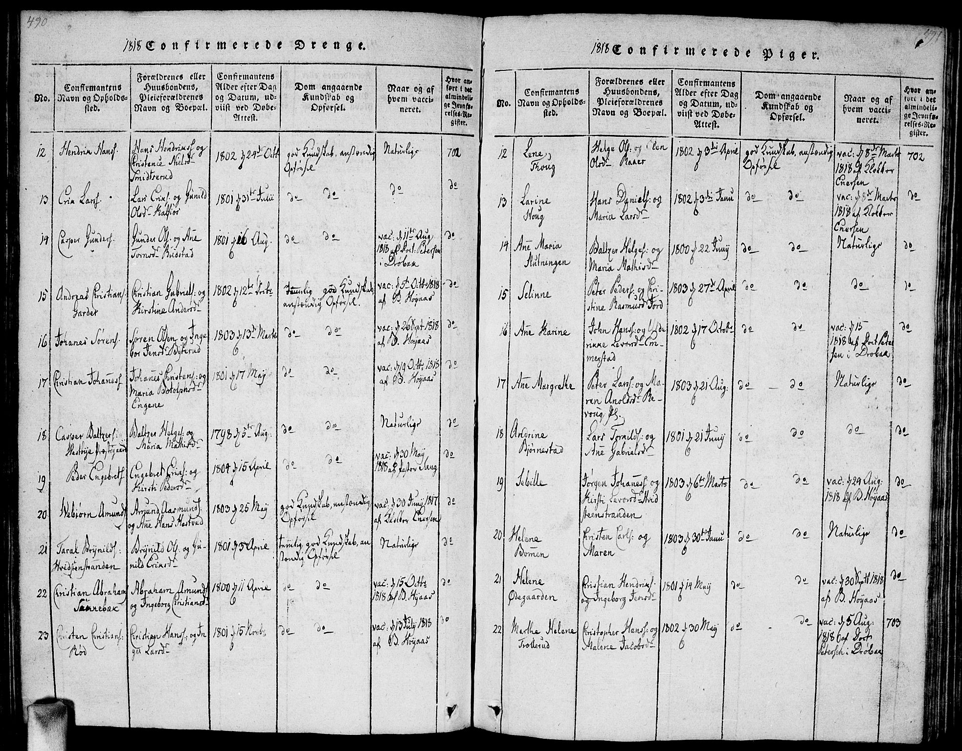 Vestby prestekontor Kirkebøker, SAO/A-10893/G/Ga/L0001: Parish register (copy) no. I 1, 1814-1827, p. 490-491