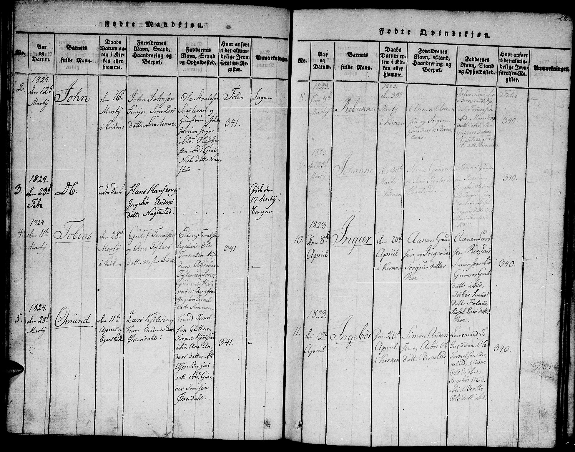 Hægebostad sokneprestkontor, AV/SAK-1111-0024/F/Fb/Fba/L0001: Parish register (copy) no. B 1, 1815-1844, p. 26