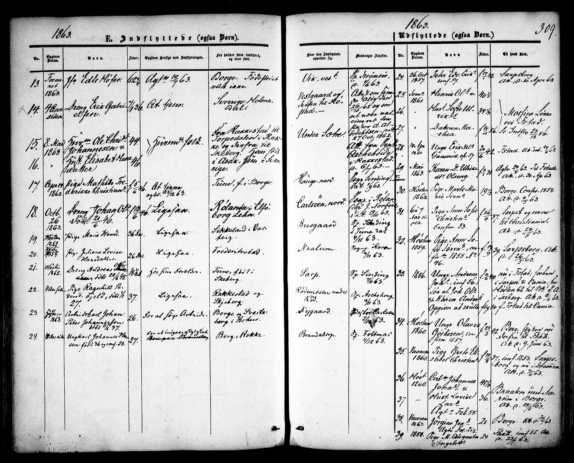 Skjeberg prestekontor Kirkebøker, SAO/A-10923/F/Fa/L0007: Parish register (official) no. I 7, 1859-1868, p. 309