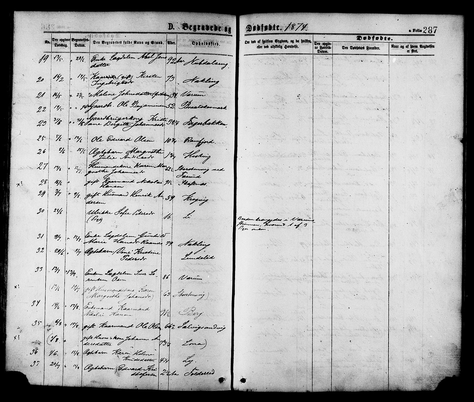 Ministerialprotokoller, klokkerbøker og fødselsregistre - Nord-Trøndelag, AV/SAT-A-1458/780/L0642: Parish register (official) no. 780A07 /1, 1874-1885, p. 287