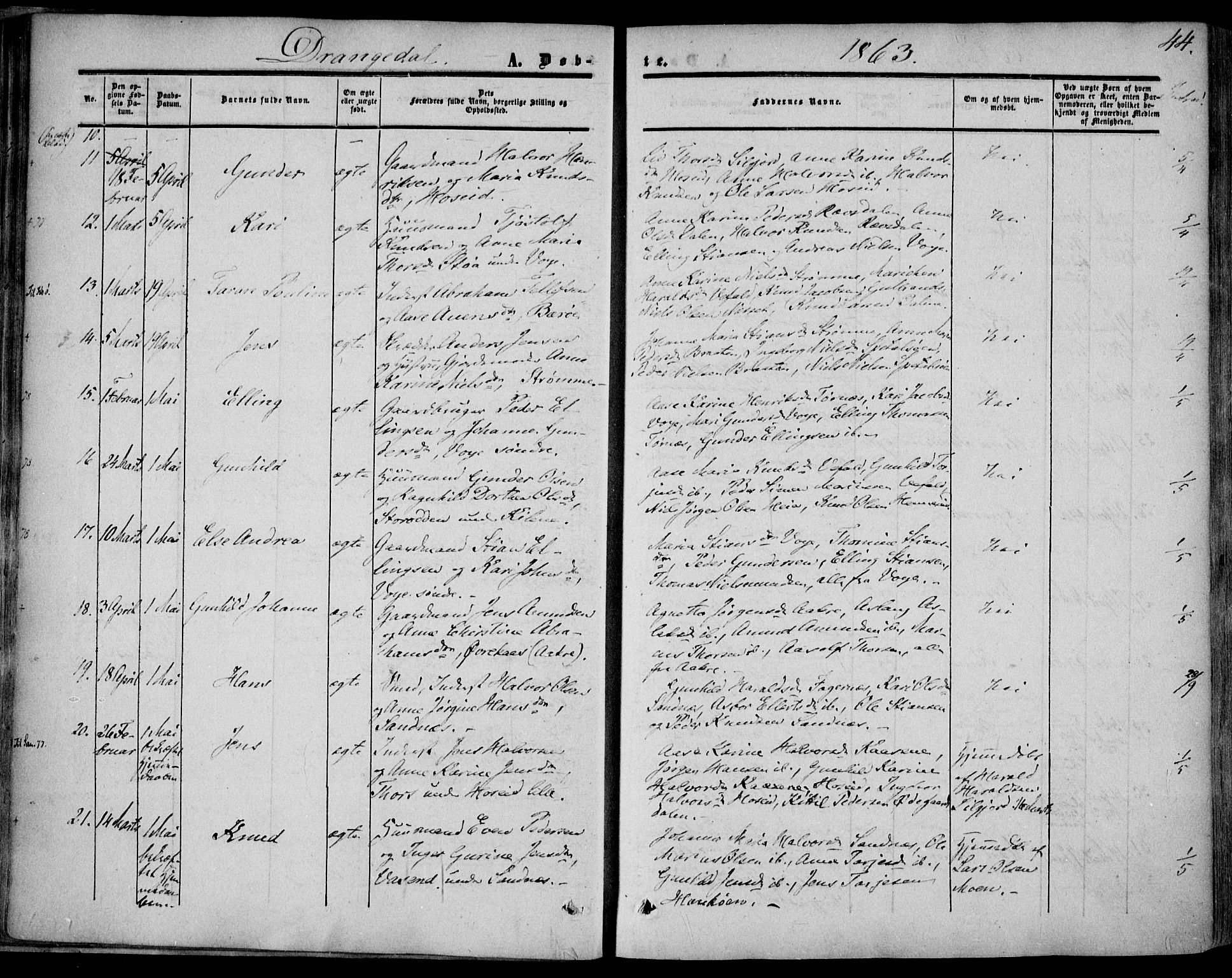 Drangedal kirkebøker, SAKO/A-258/F/Fa/L0008: Parish register (official) no. 8, 1857-1871, p. 44