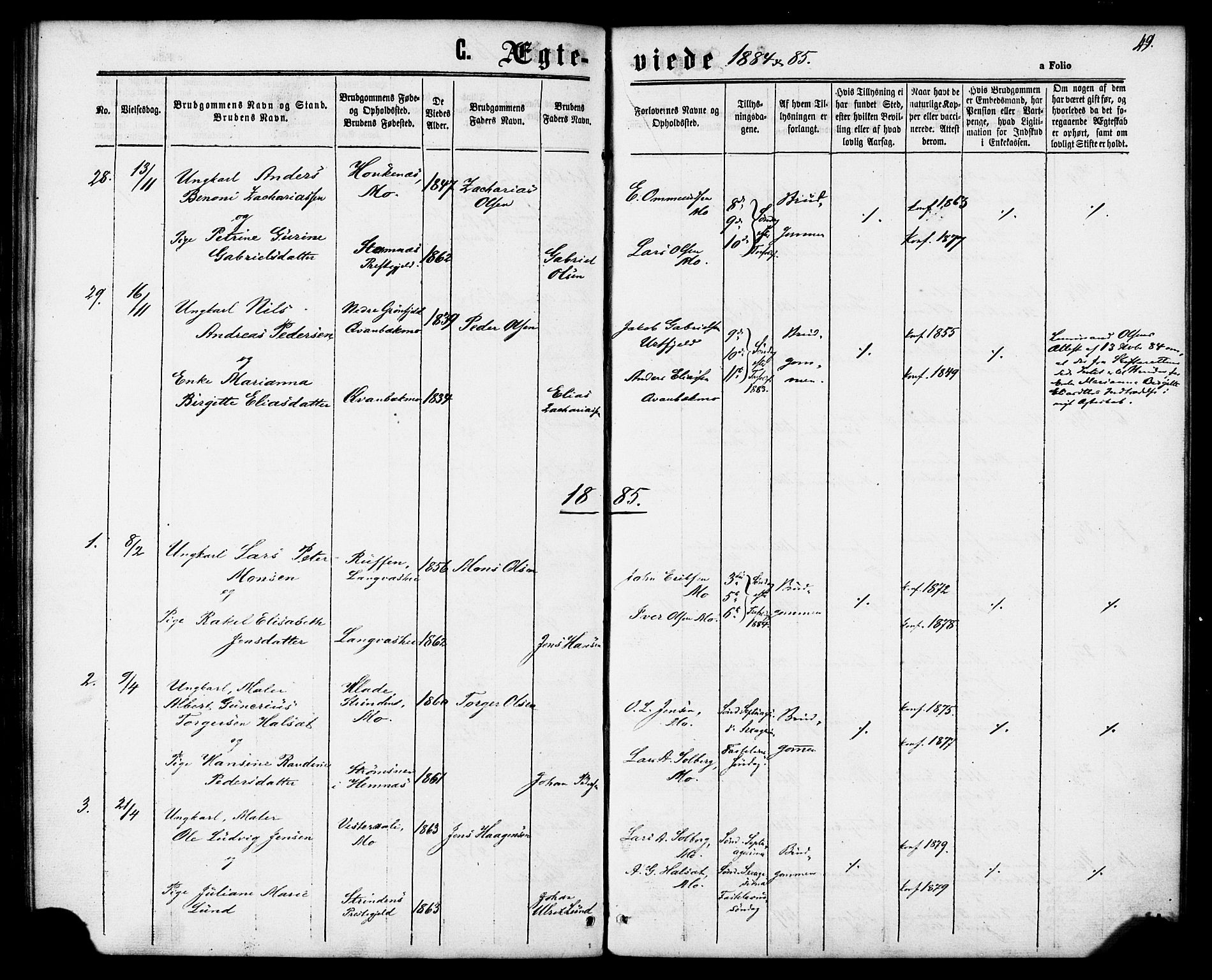 Ministerialprotokoller, klokkerbøker og fødselsregistre - Nordland, AV/SAT-A-1459/827/L0395: Parish register (official) no. 827A07, 1864-1886, p. 49