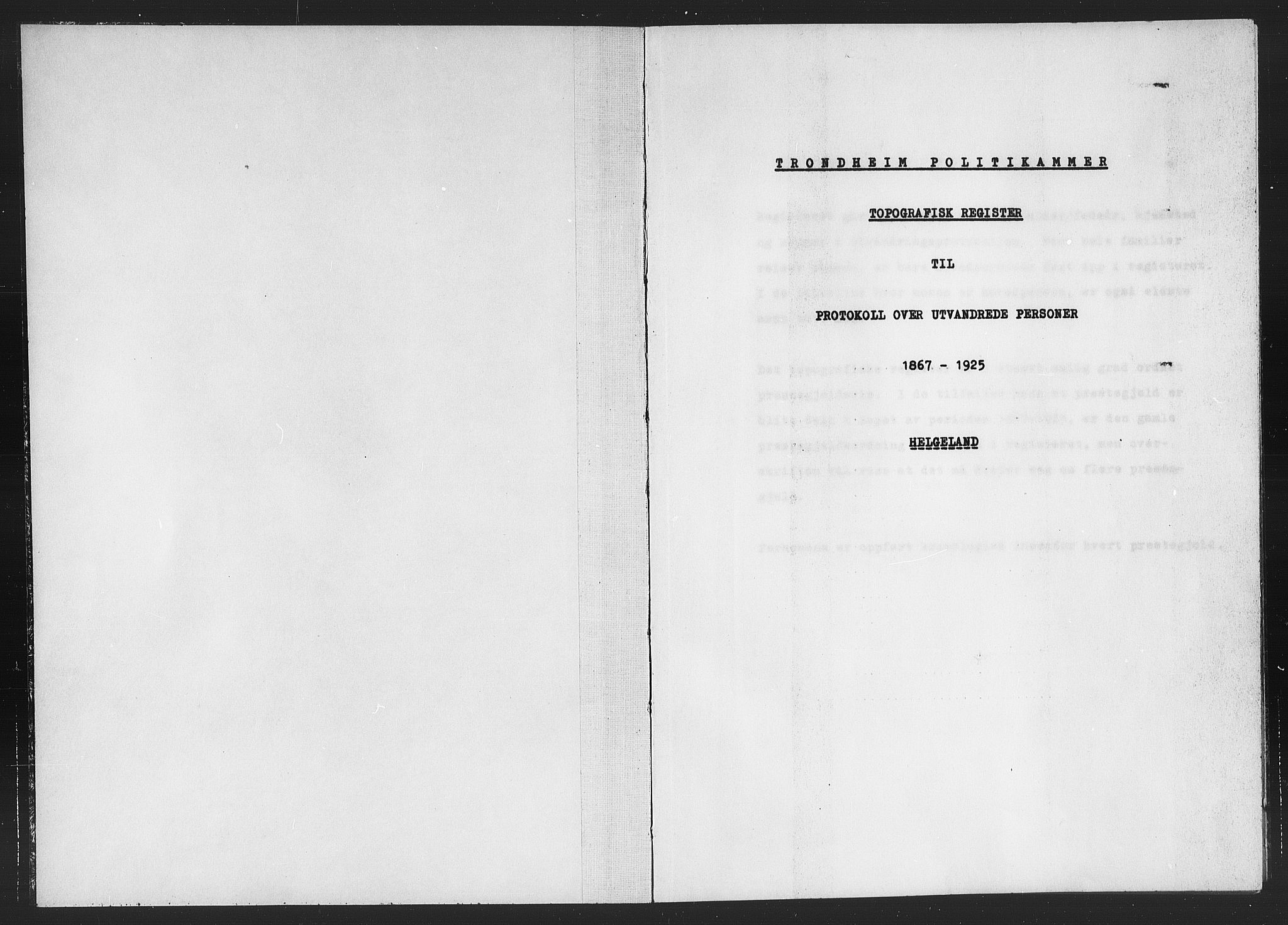 Trondheim politikammer, SAT/A-1887/1/32/L0019/0023: Registre til emigrantprotokollene / Topografisk register: Helgeland, 1867-1925