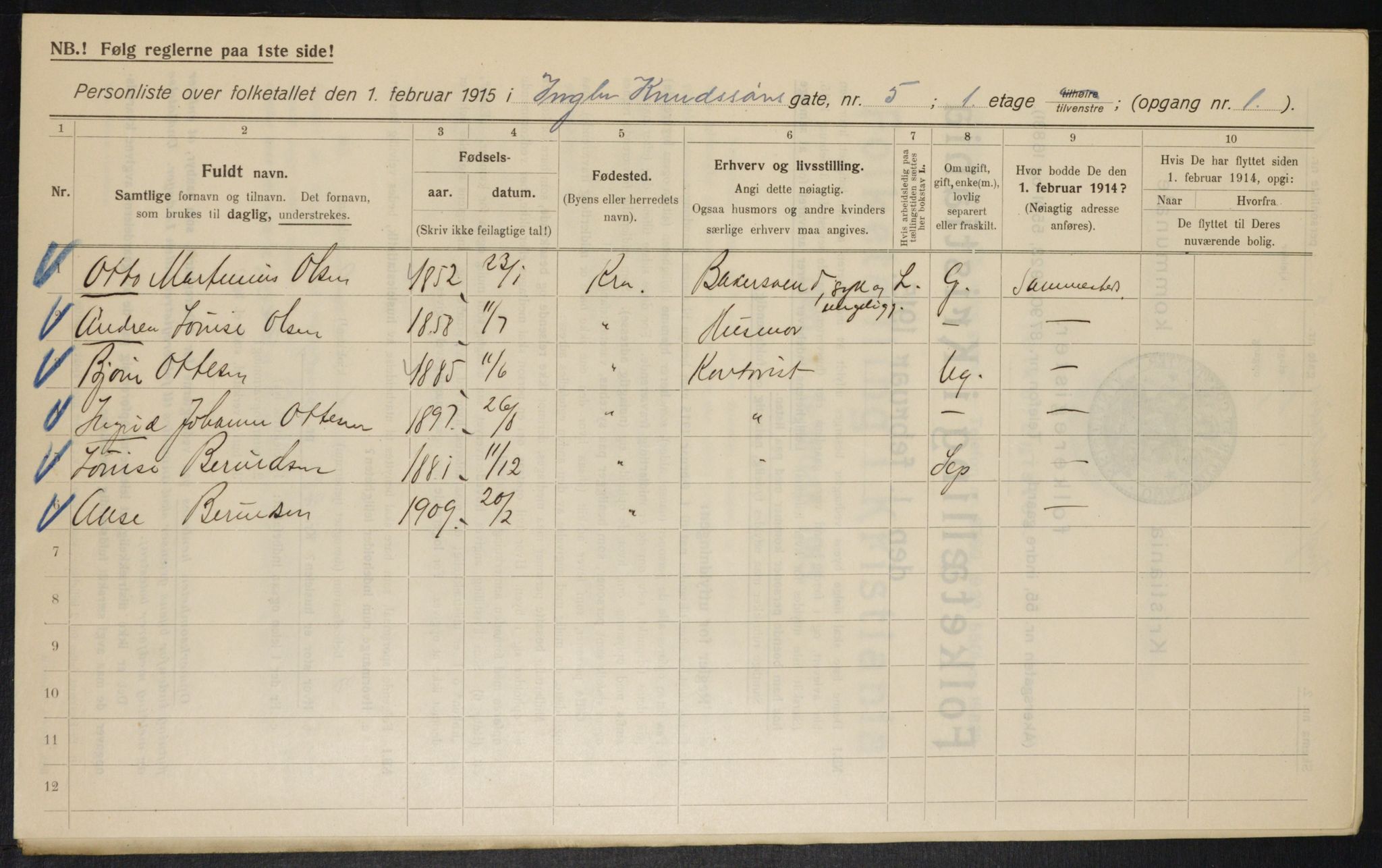OBA, Municipal Census 1915 for Kristiania, 1915, p. 43343