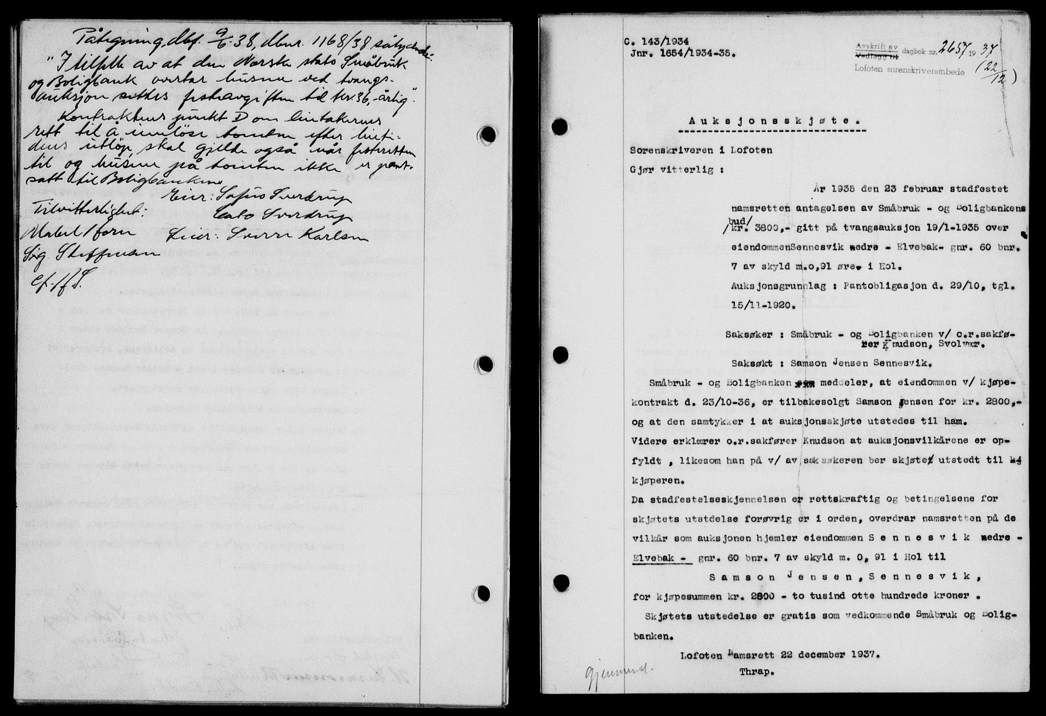 Lofoten sorenskriveri, SAT/A-0017/1/2/2C/L0003a: Mortgage book no. 3a, 1937-1938, Diary no: : 2657/1937