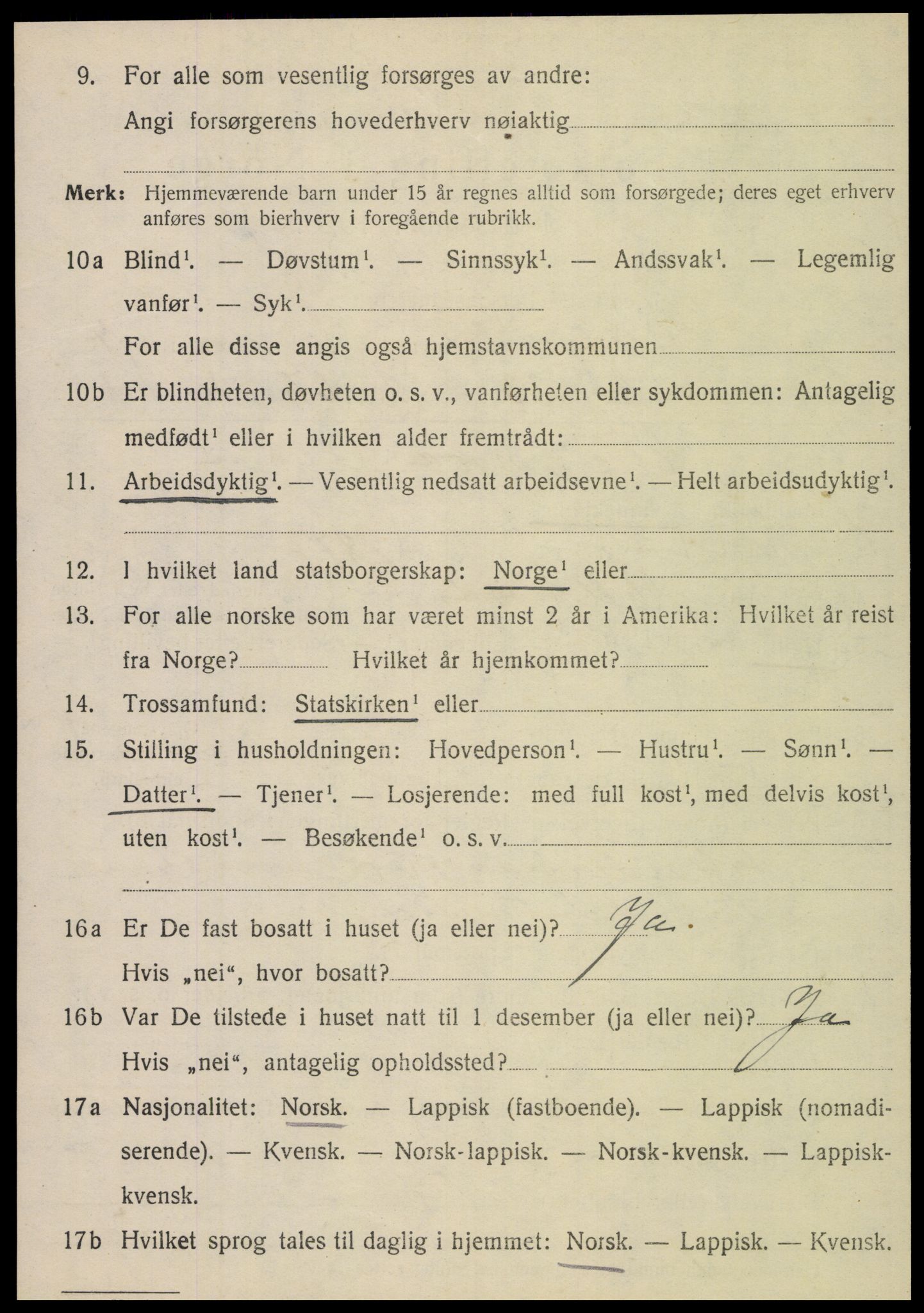 SAT, 1920 census for Velfjord, 1920, p. 3084