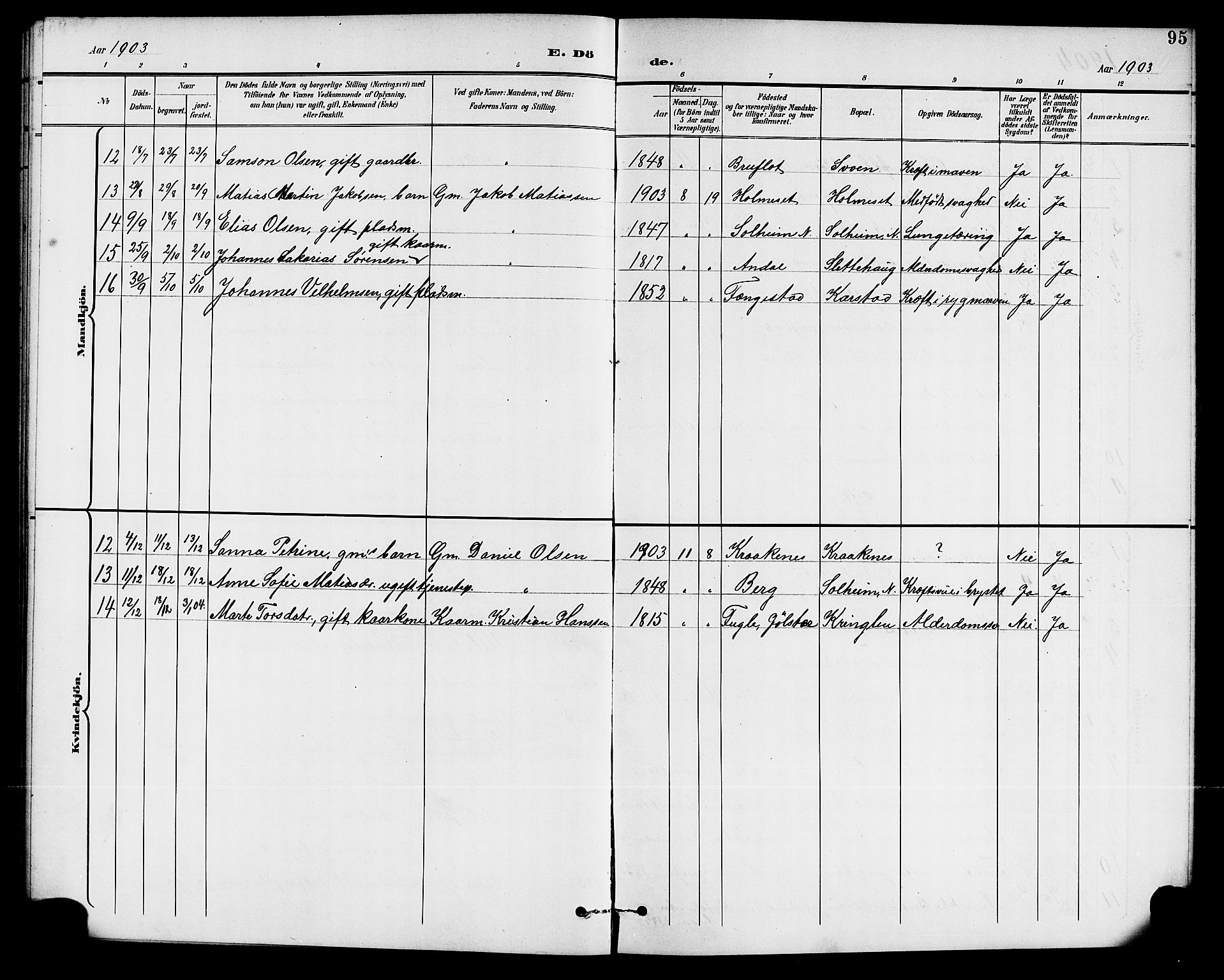 Førde sokneprestembete, SAB/A-79901/H/Hab/Habd/L0005: Parish register (copy) no. D 5, 1898-1911, p. 95