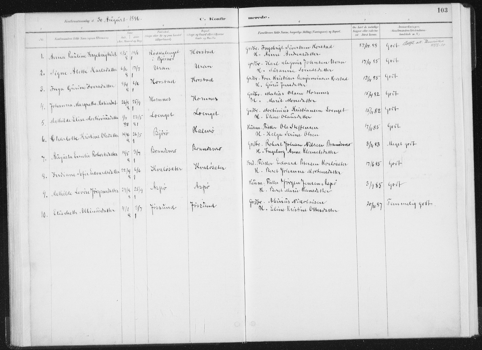 Ministerialprotokoller, klokkerbøker og fødselsregistre - Nord-Trøndelag, SAT/A-1458/771/L0597: Parish register (official) no. 771A04, 1885-1910, p. 103