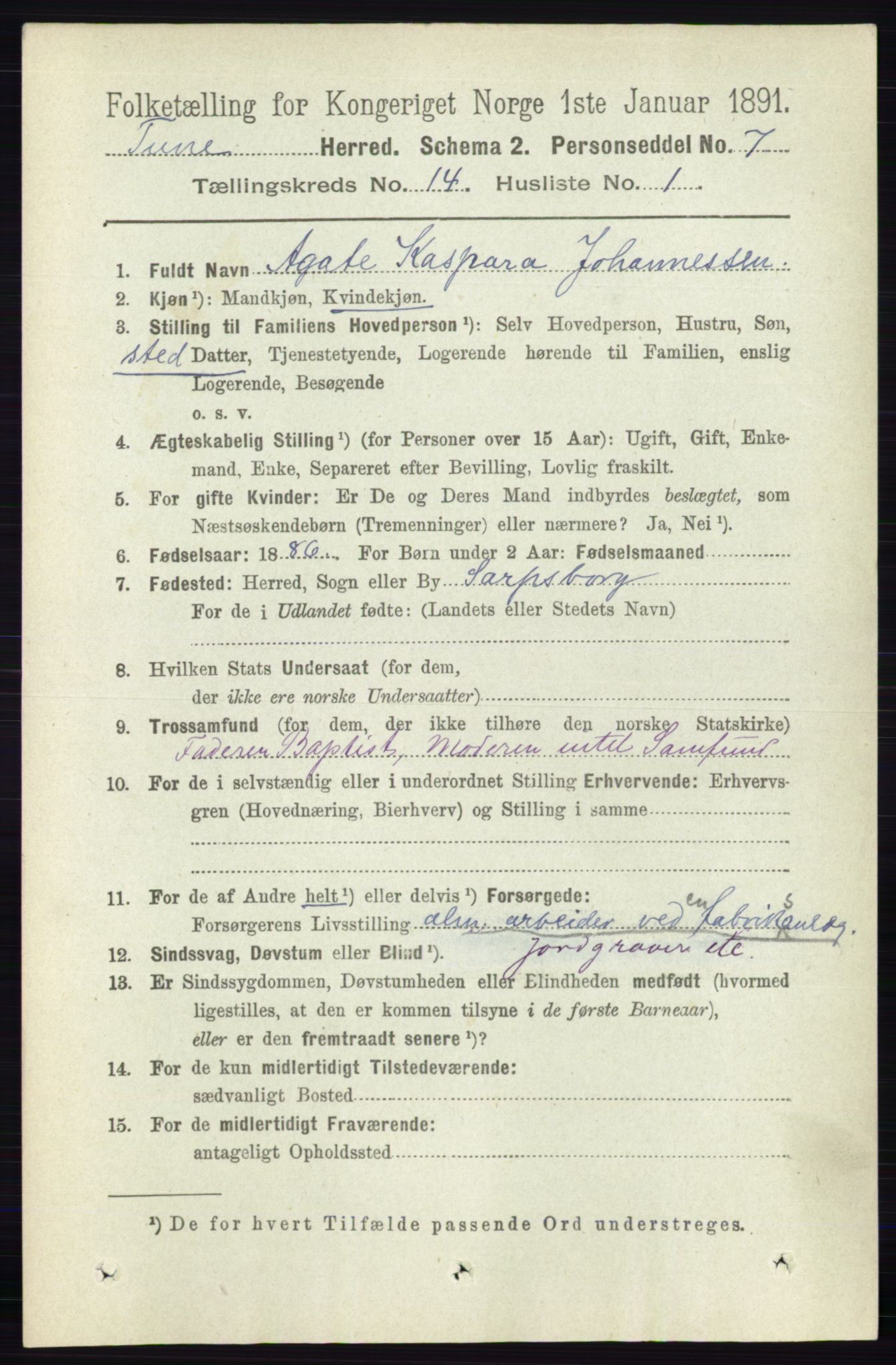 RA, 1891 census for 0130 Tune, 1891, p. 7930