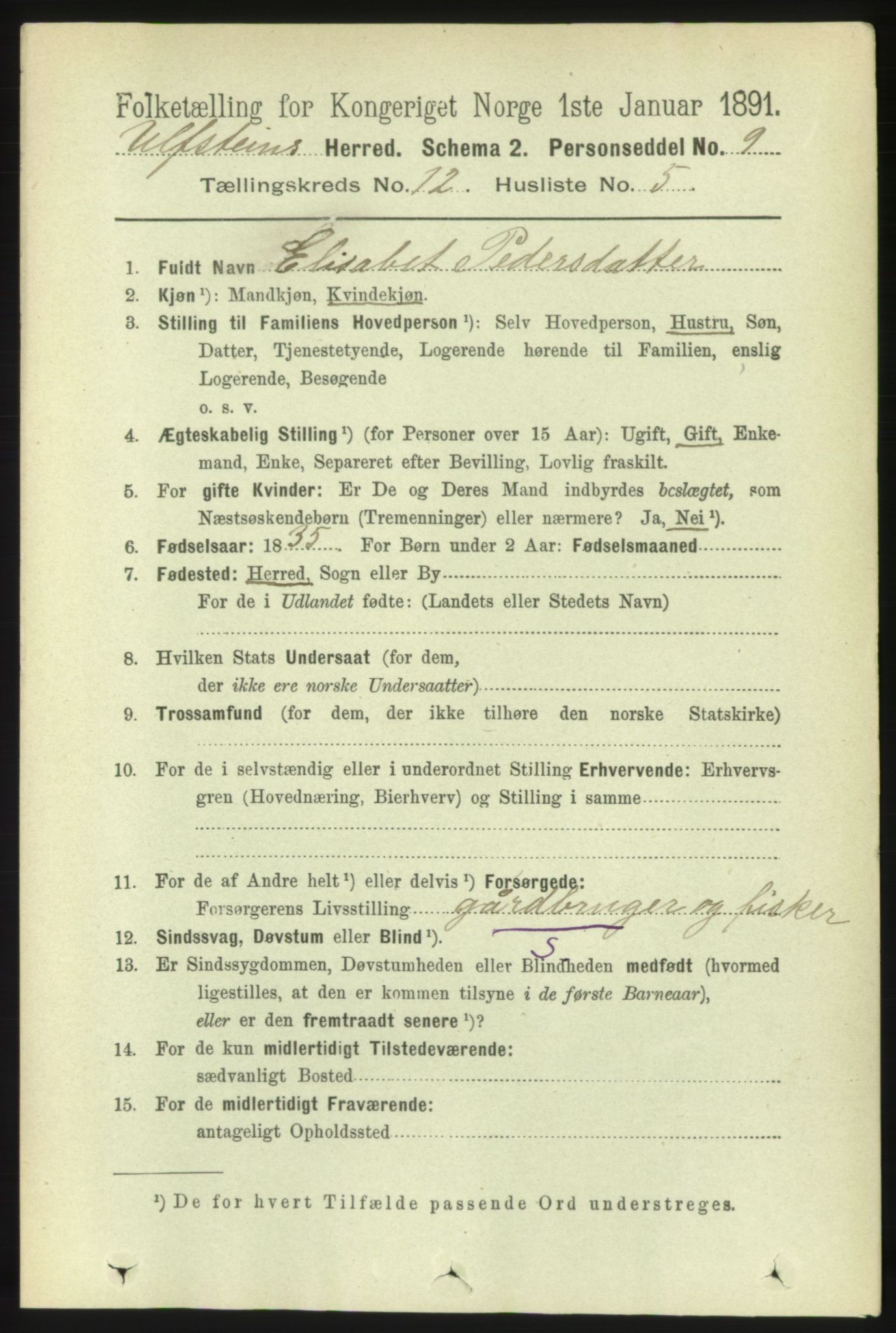 RA, 1891 census for 1516 Ulstein, 1891, p. 3887