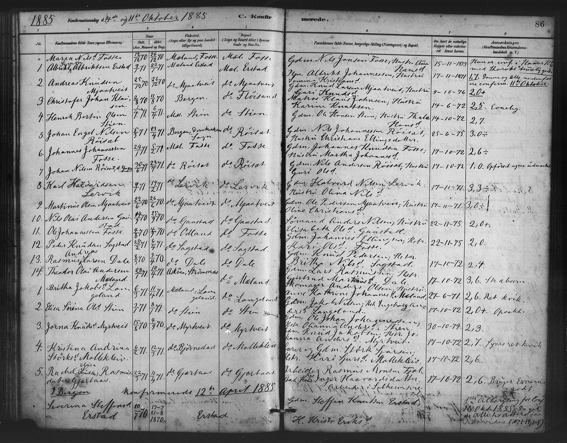 Alversund Sokneprestembete, AV/SAB-A-73901/H/Ha/Haa/Haac/L0001: Parish register (official) no. C 1, 1882-1900, p. 86