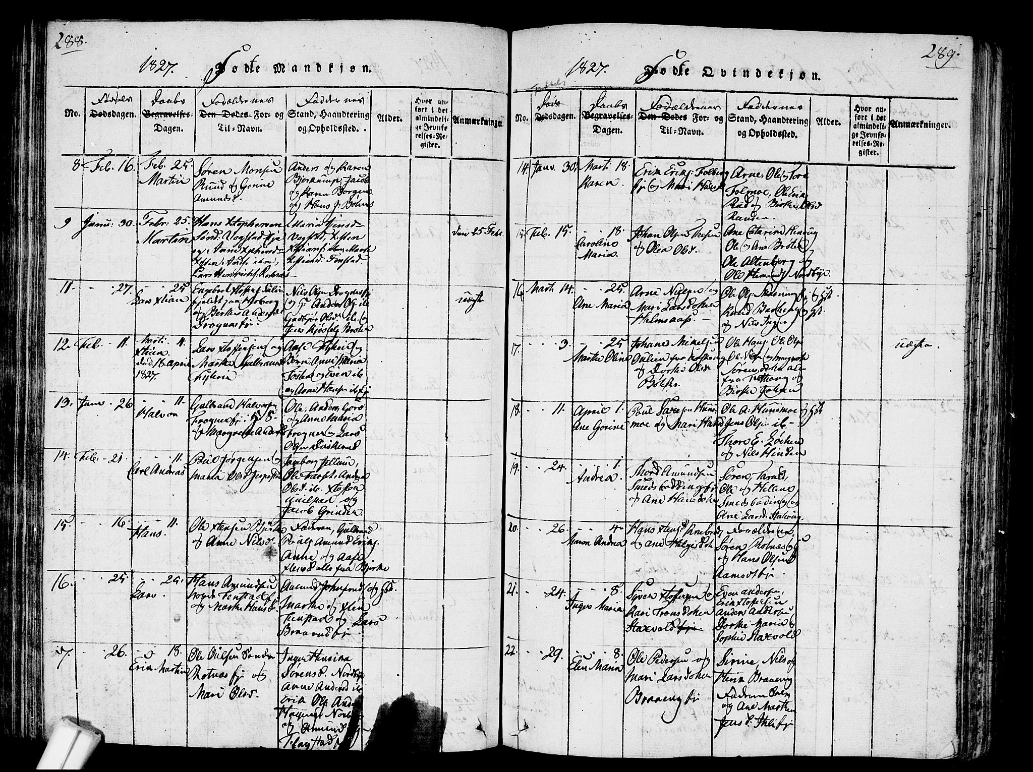 Nes prestekontor Kirkebøker, SAO/A-10410/G/Ga/L0001: Parish register (copy) no. I 1, 1815-1835, p. 288-289