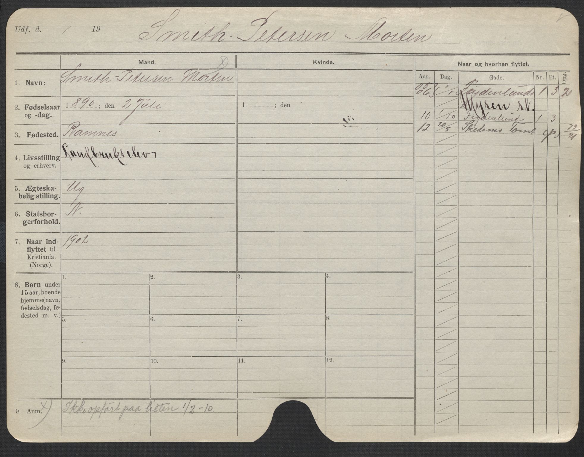 Oslo folkeregister, Registerkort, SAO/A-11715/F/Fa/Fac/L0010: Menn, 1906-1914, p. 501a