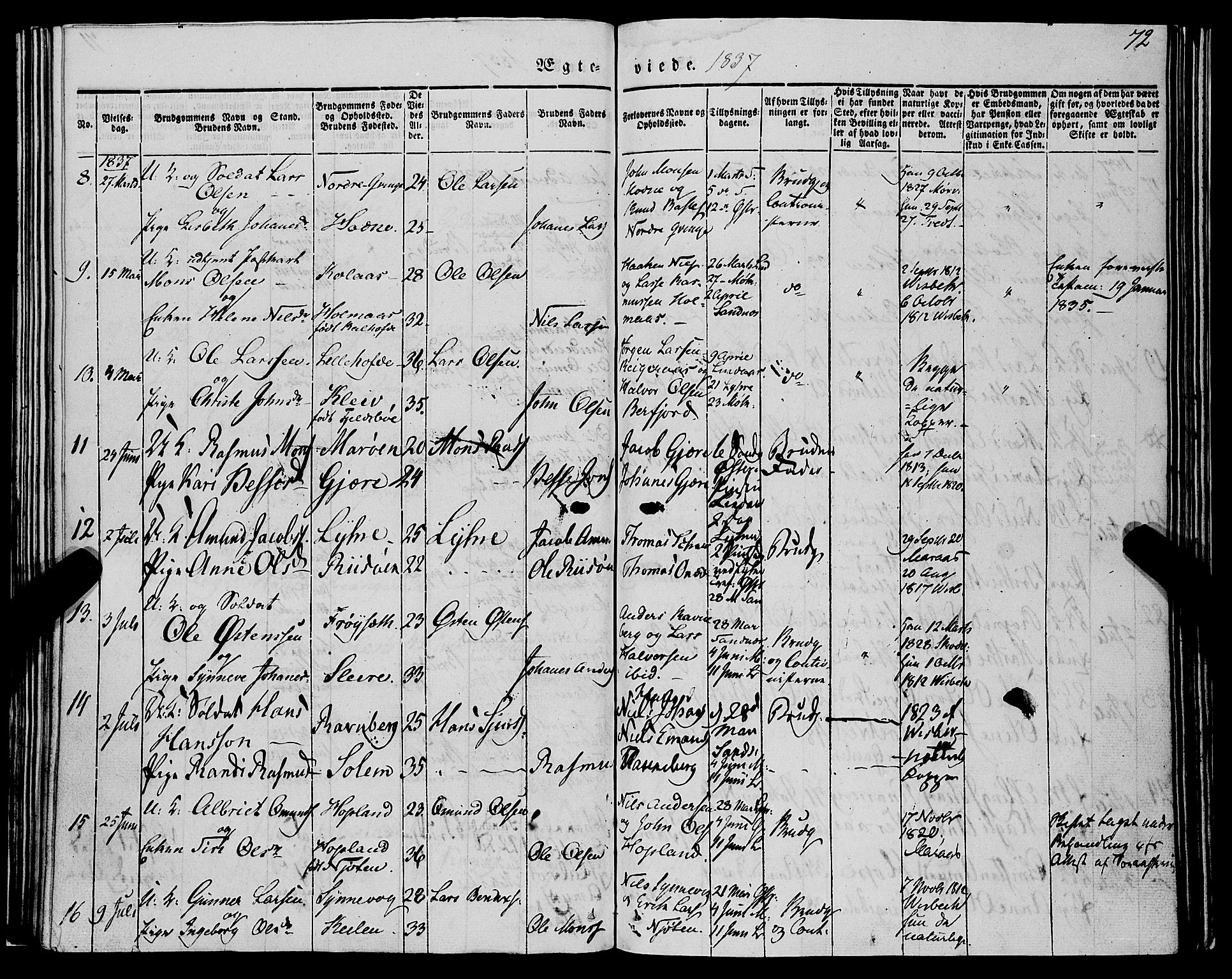 Lindås Sokneprestembete, SAB/A-76701/H/Haa: Parish register (official) no. A 12, 1836-1848, p. 72