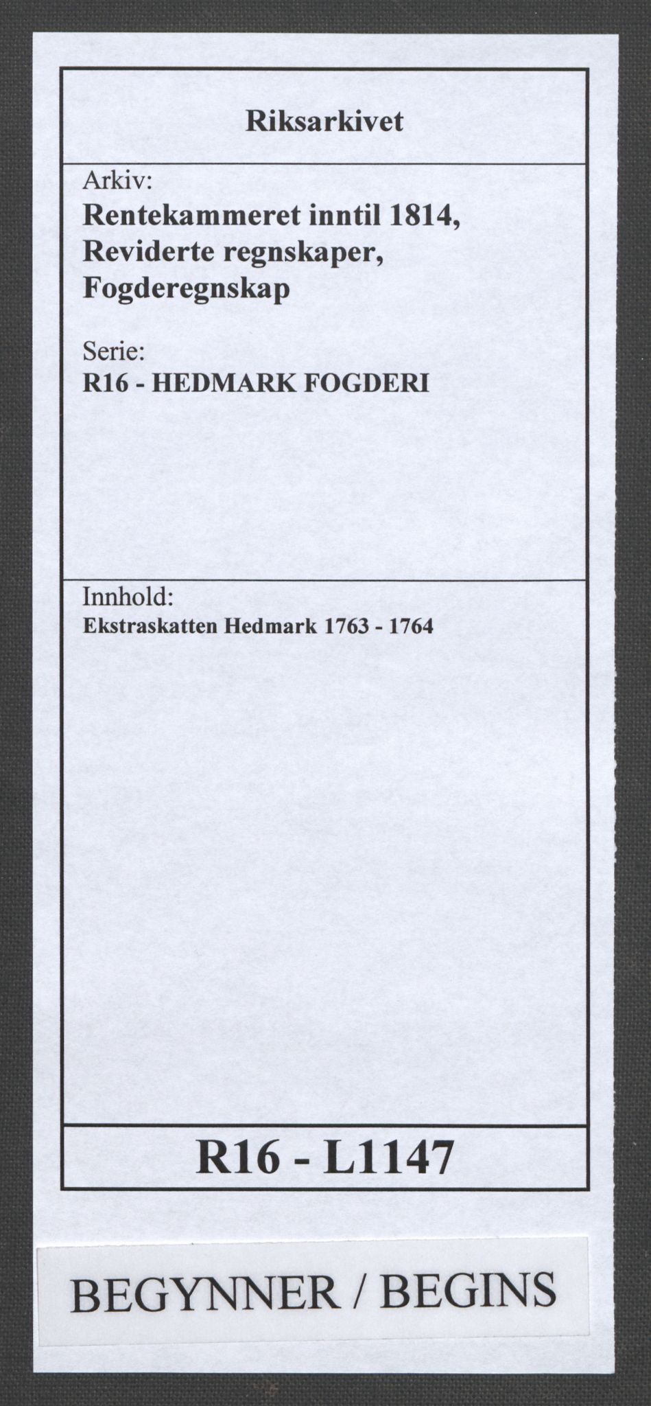 Rentekammeret inntil 1814, Reviderte regnskaper, Fogderegnskap, RA/EA-4092/R16/L1147: Ekstraskatten Hedmark, 1763-1764, p. 1