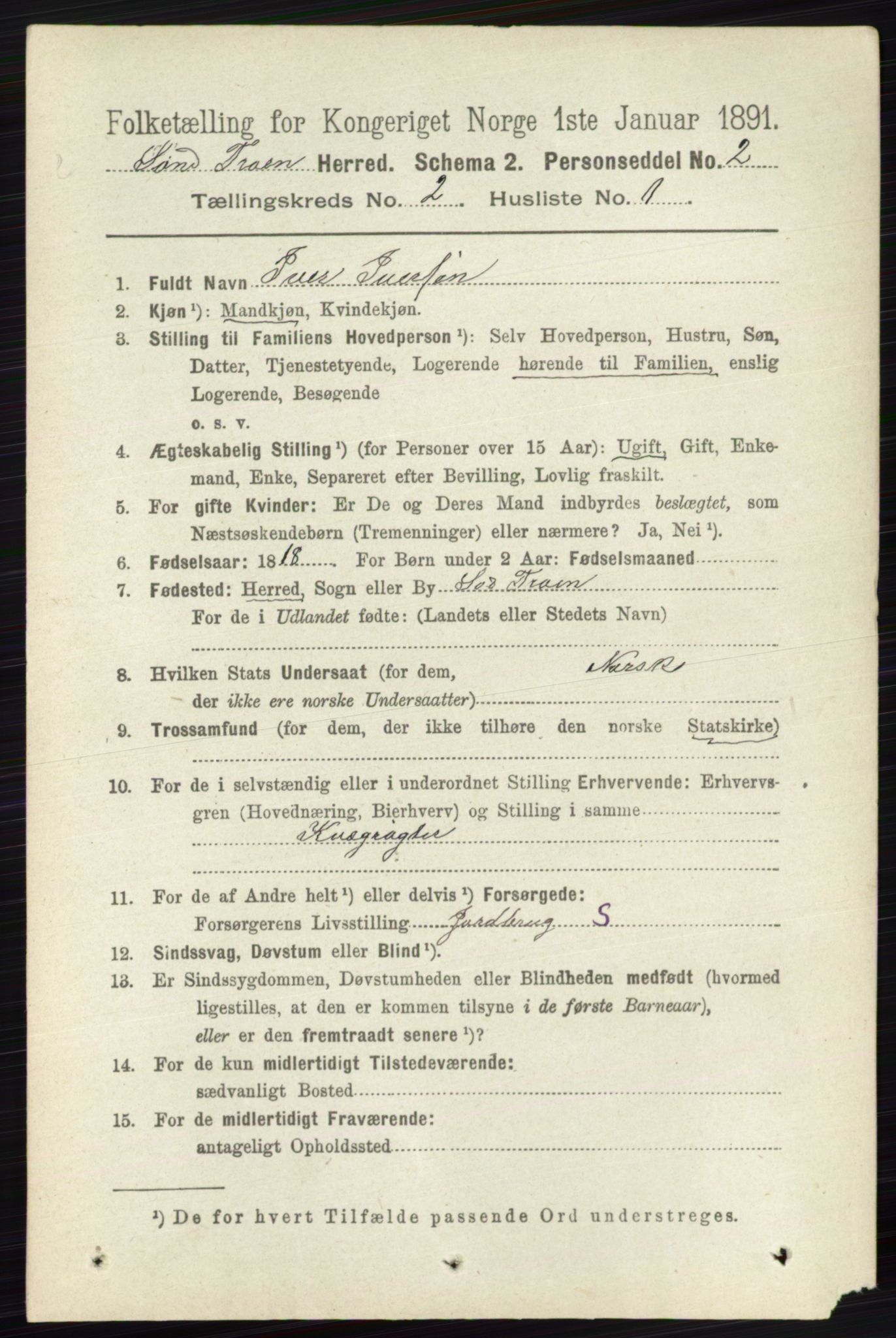 RA, 1891 census for 0519 Sør-Fron, 1891, p. 563