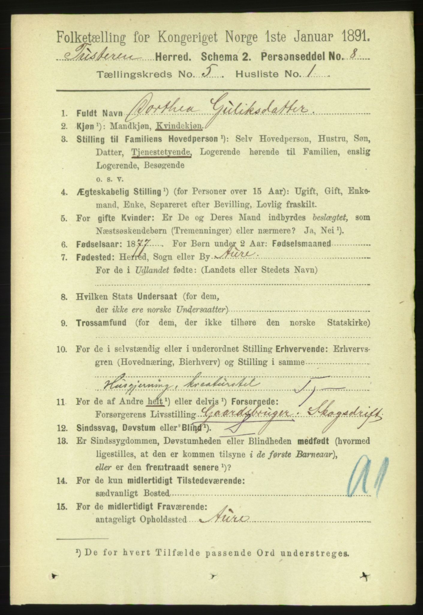 RA, 1891 census for 1572 Tustna, 1891, p. 1718