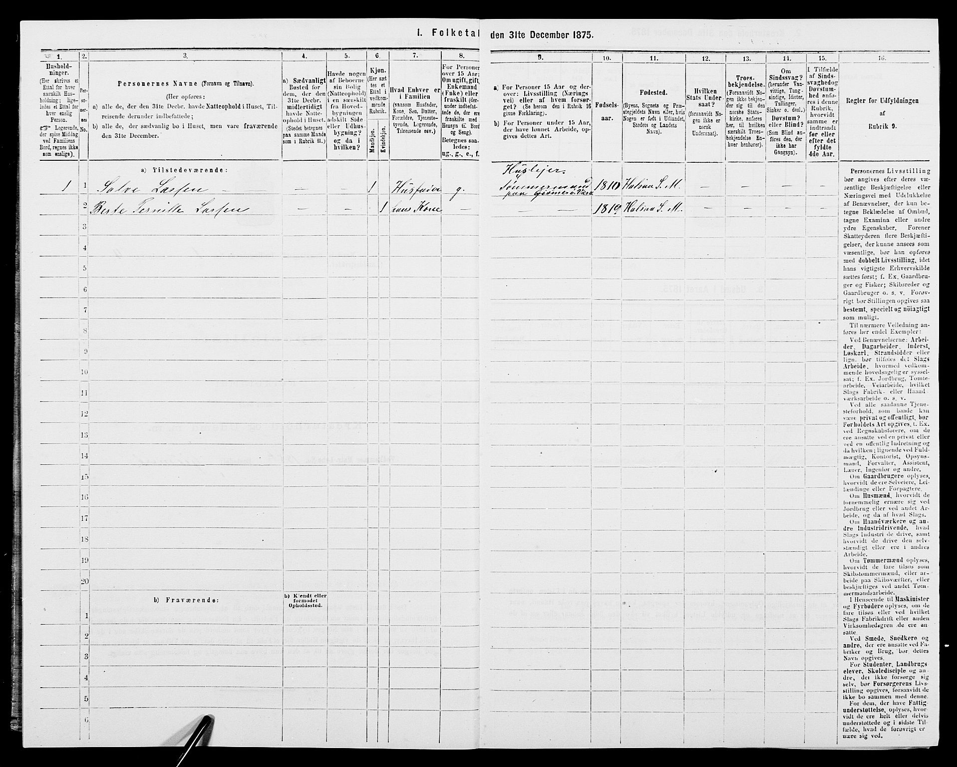 SAK, 1875 census for 1019L Mandal/Halse og Harkmark, 1875, p. 65