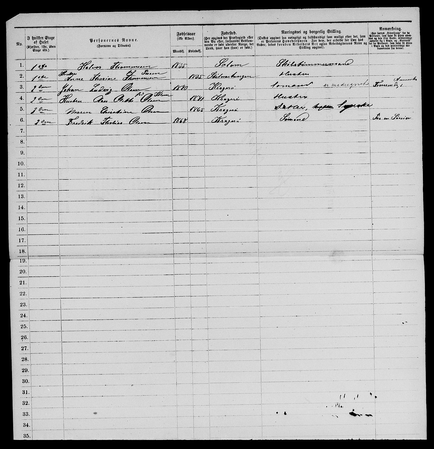 SAKO, 1885 census for 0801 Kragerø, 1885, p. 494