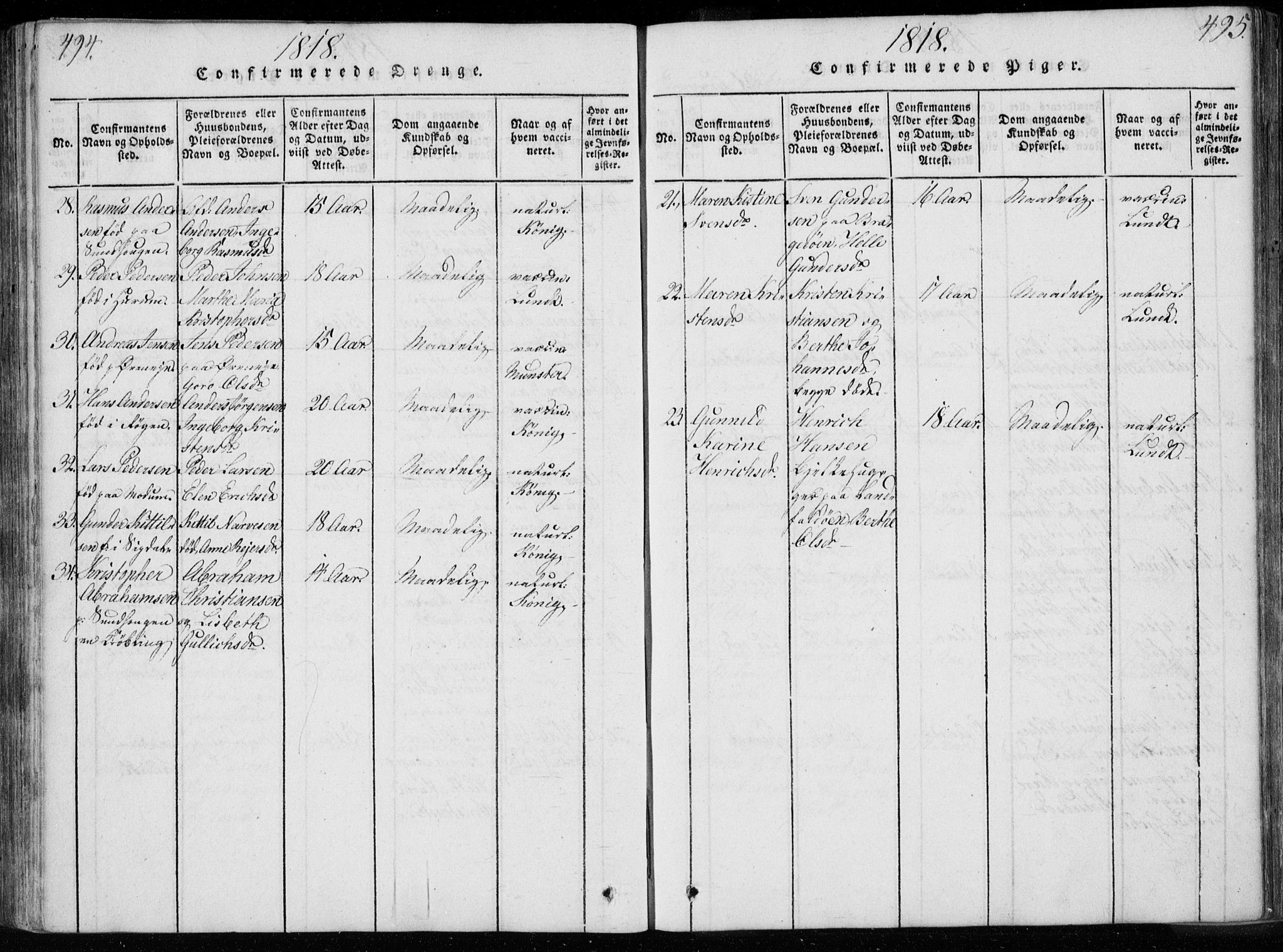 Bragernes kirkebøker, AV/SAKO-A-6/F/Fa/L0007: Parish register (official) no. I 7, 1815-1829, p. 494-495