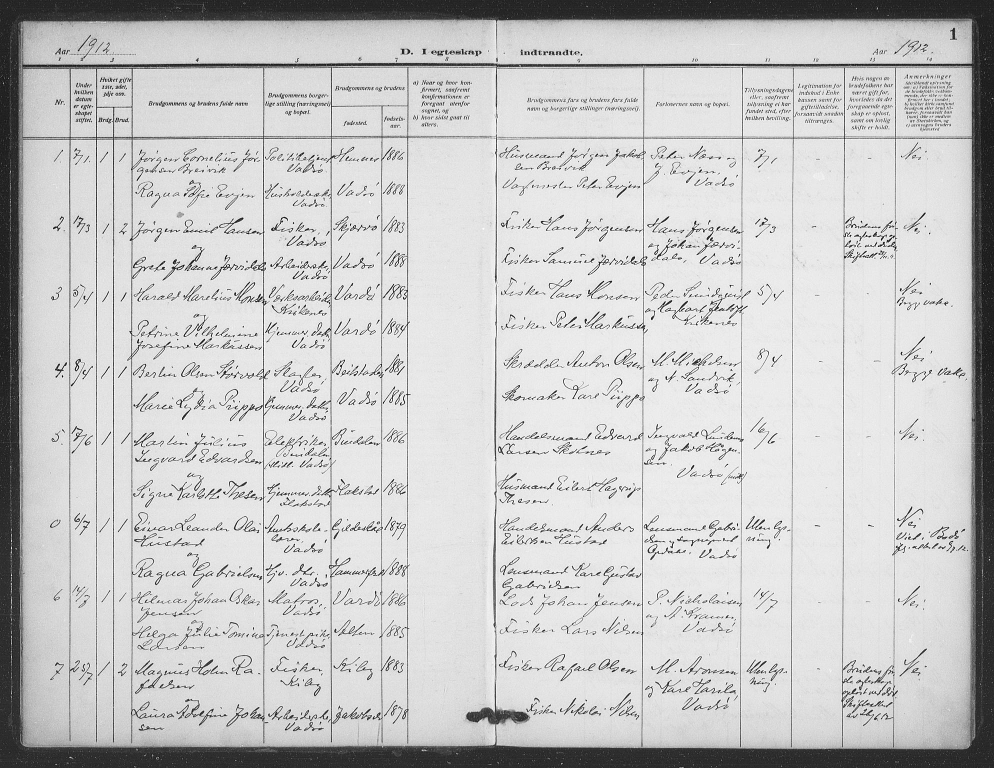 Vadsø sokneprestkontor, AV/SATØ-S-1325/H/Ha/L0008kirke: Parish register (official) no. 8, 1912-1930, p. 1