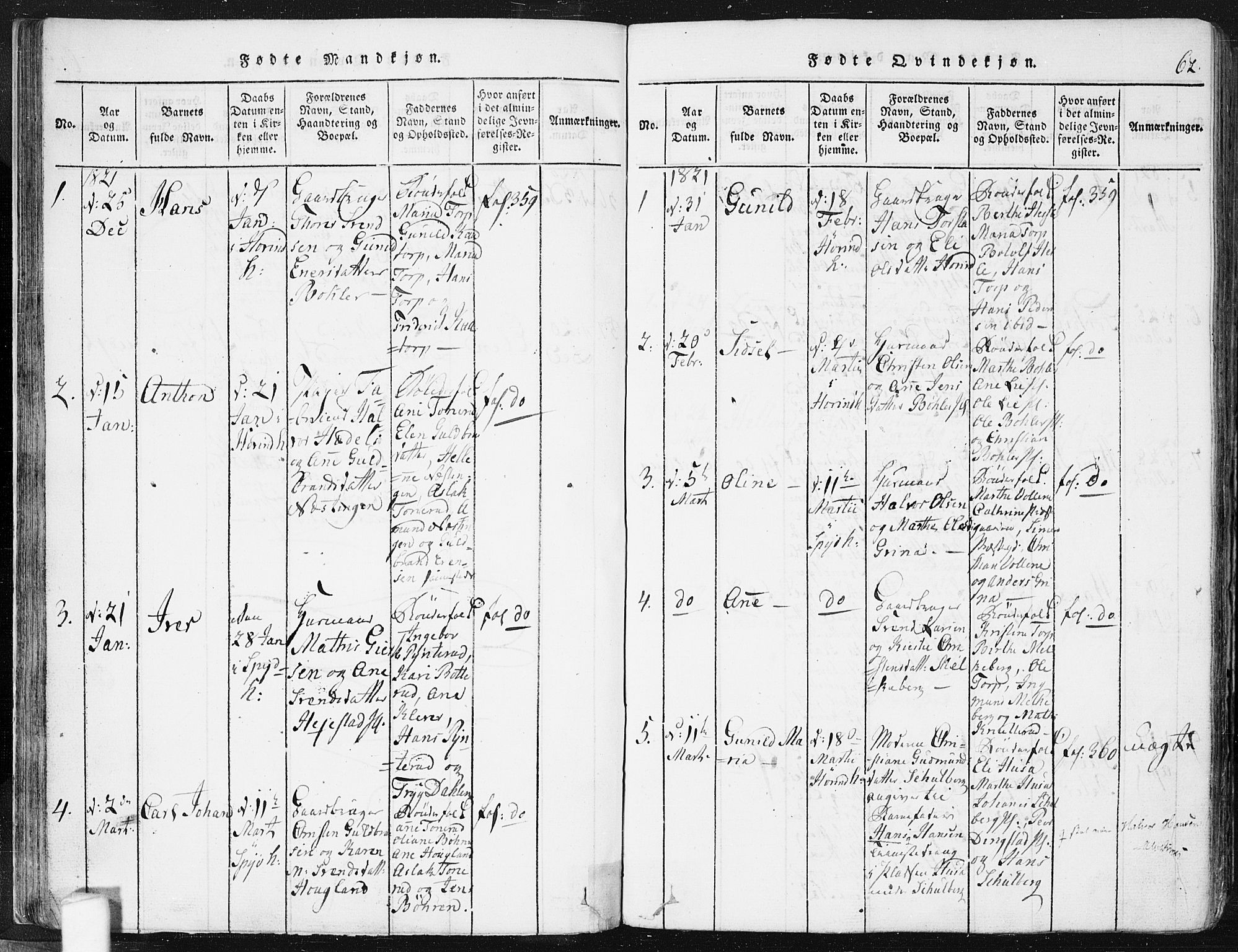 Spydeberg prestekontor Kirkebøker, AV/SAO-A-10924/F/Fa/L0004: Parish register (official) no. I 4, 1814-1841, p. 62