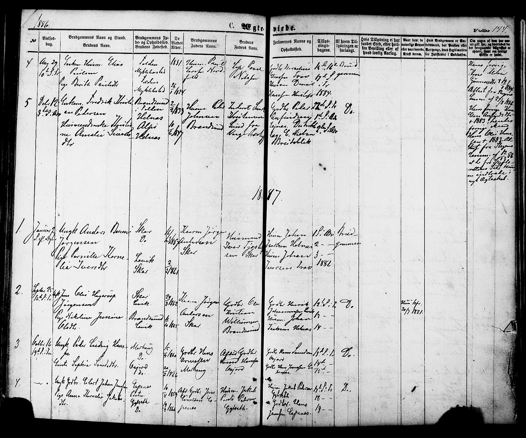 Ministerialprotokoller, klokkerbøker og fødselsregistre - Nordland, AV/SAT-A-1459/857/L0821: Parish register (official) no. 857A01, 1875-1889, p. 144