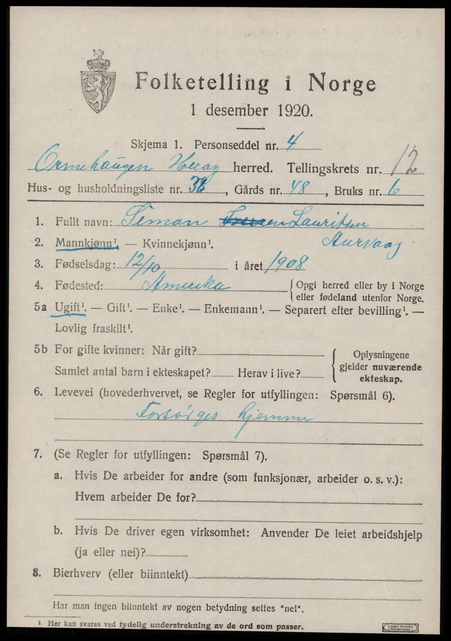 SAT, 1920 census for Herøy (MR), 1920, p. 7835