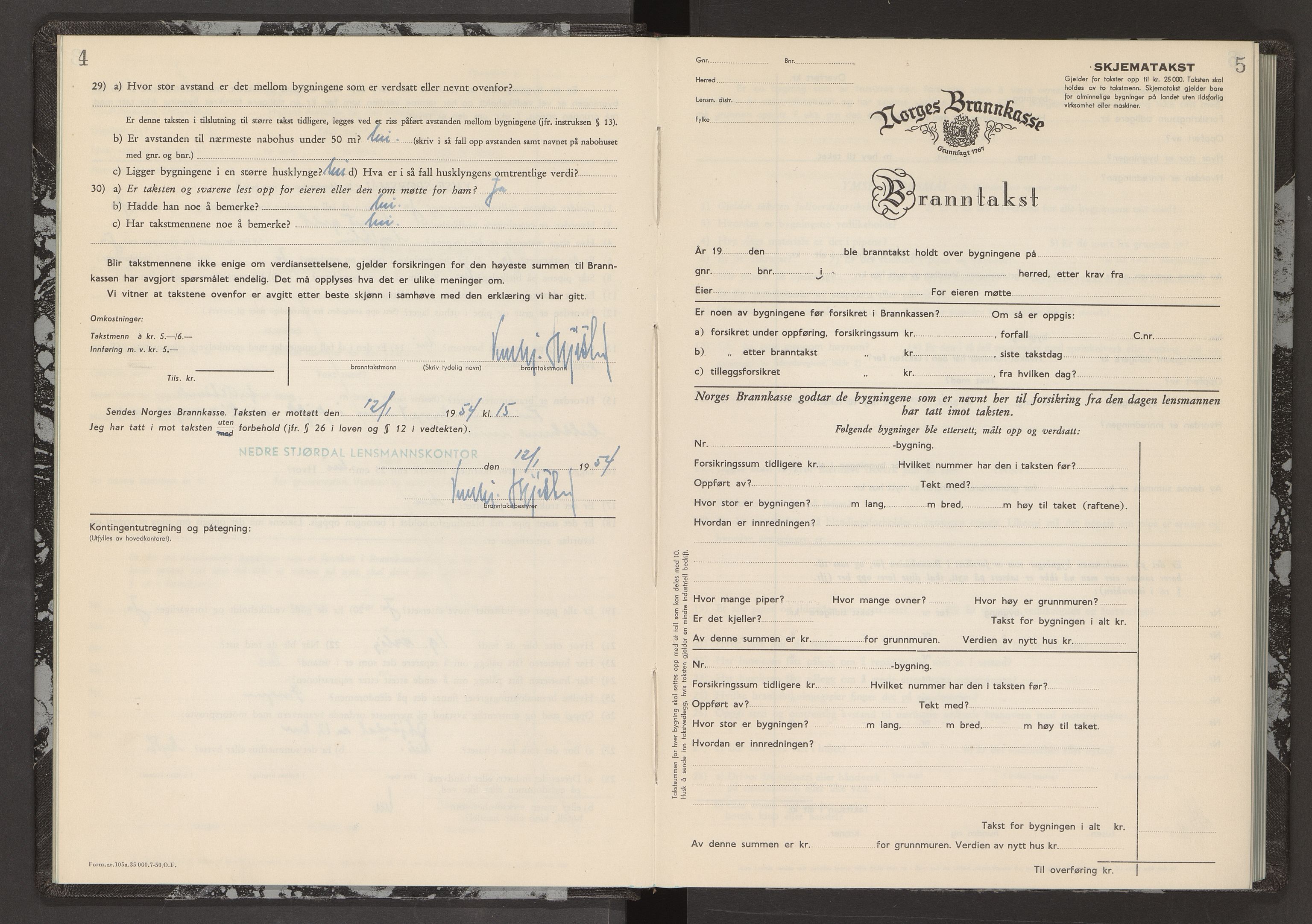 Norges Brannkasse Nedre Stjørdal, AV/SAT-A-5540/Fb/L0002: Branntakstprotokoll, 1954, p. 4-5