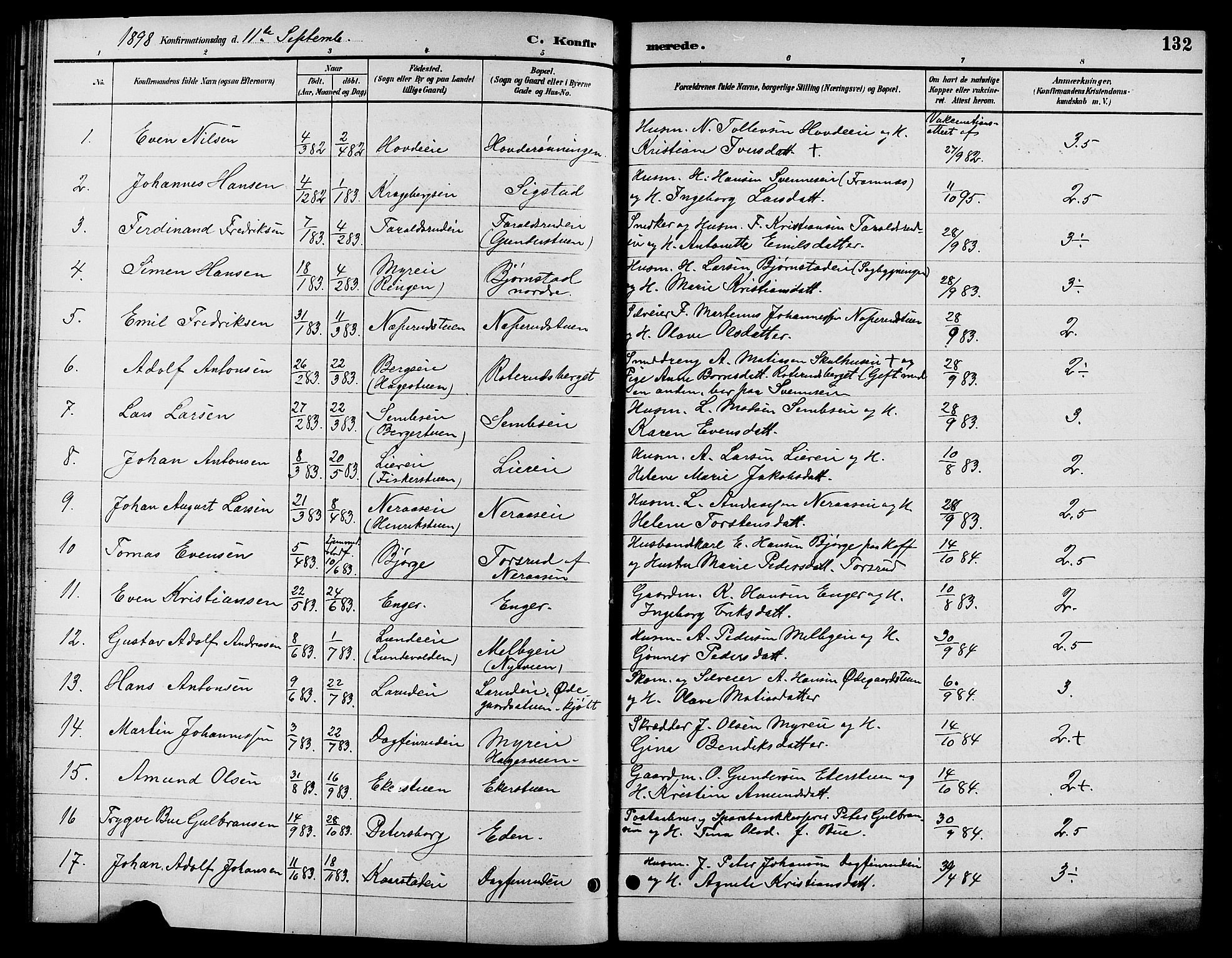 Biri prestekontor, SAH/PREST-096/H/Ha/Hab/L0004: Parish register (copy) no. 4, 1892-1909, p. 132