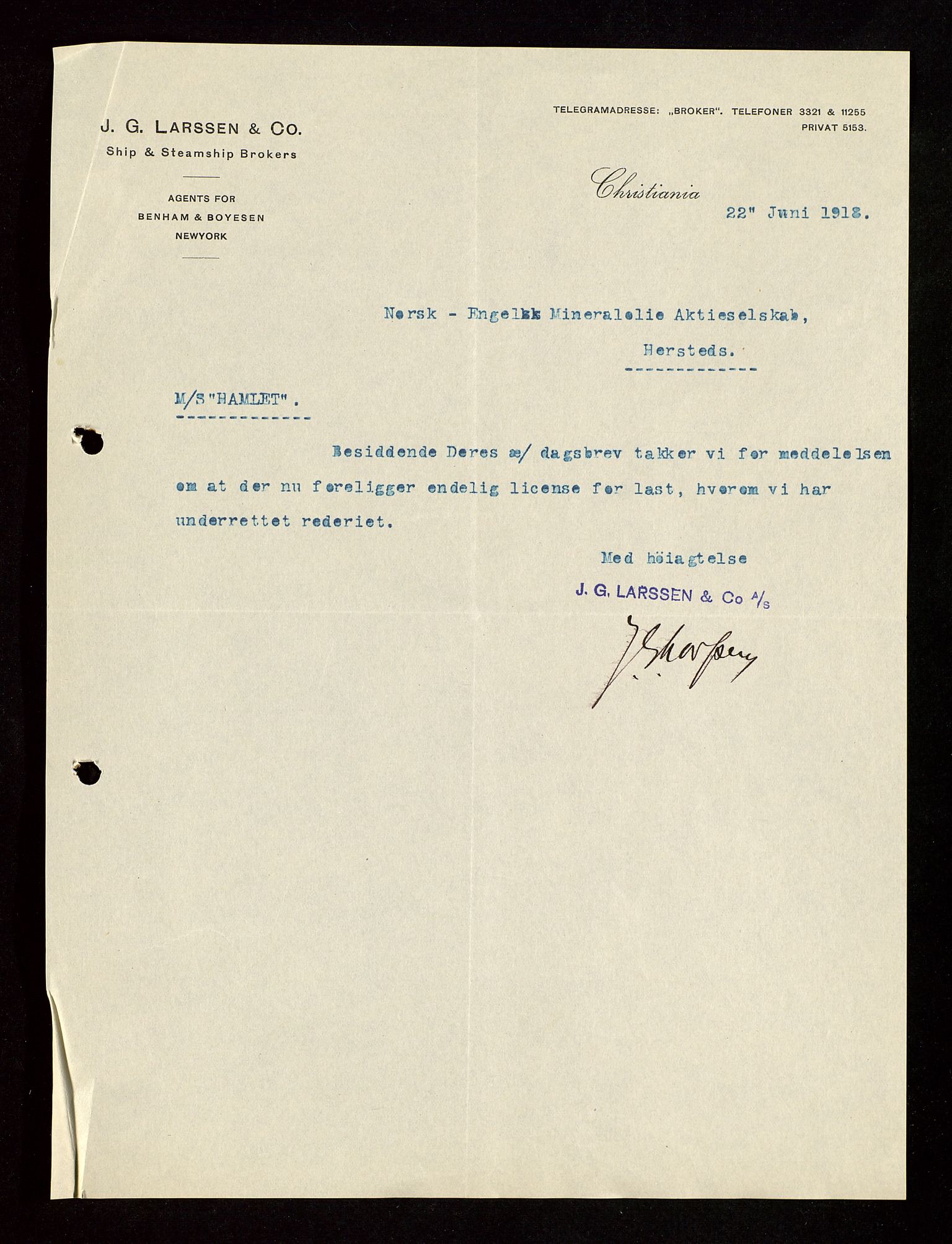 Pa 1521 - A/S Norske Shell, AV/SAST-A-101915/E/Ea/Eaa/L0003: Sjefskorrespondanse, 1918, p. 120