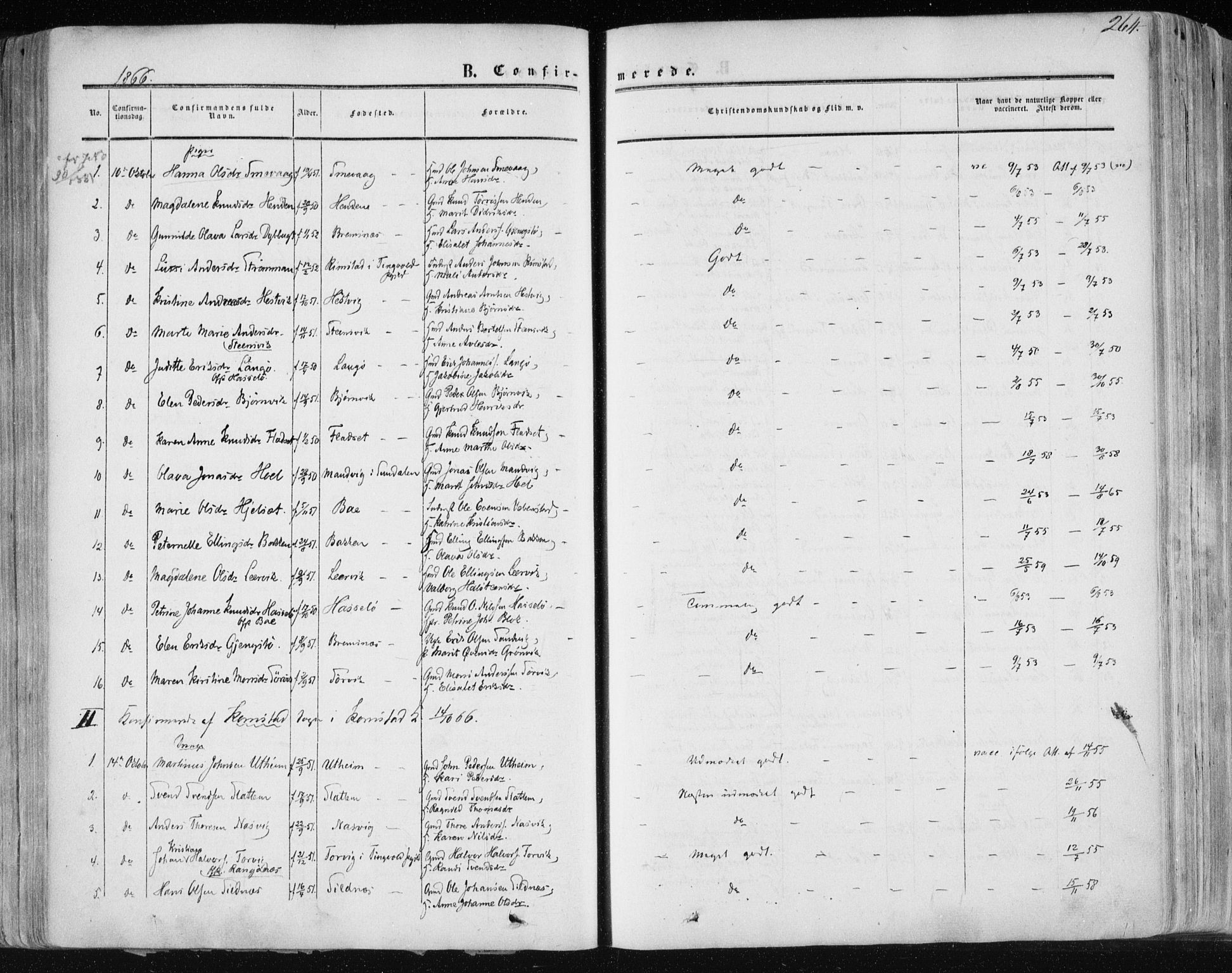 Ministerialprotokoller, klokkerbøker og fødselsregistre - Møre og Romsdal, AV/SAT-A-1454/568/L0804: Parish register (official) no. 568A11, 1854-1868, p. 264