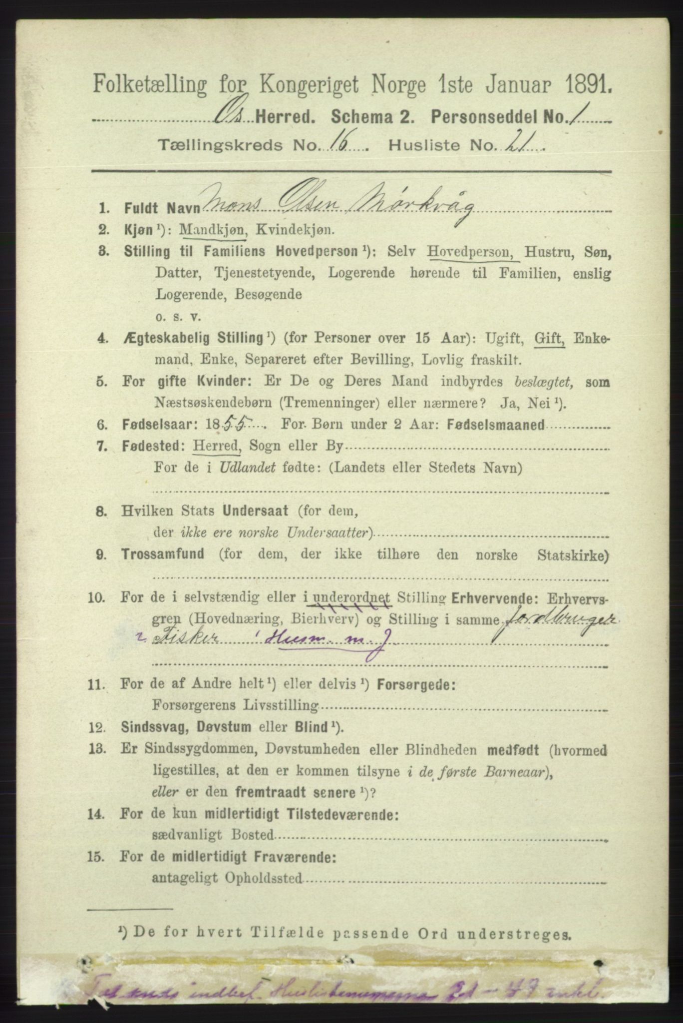 RA, 1891 census for 1243 Os, 1891, p. 3518