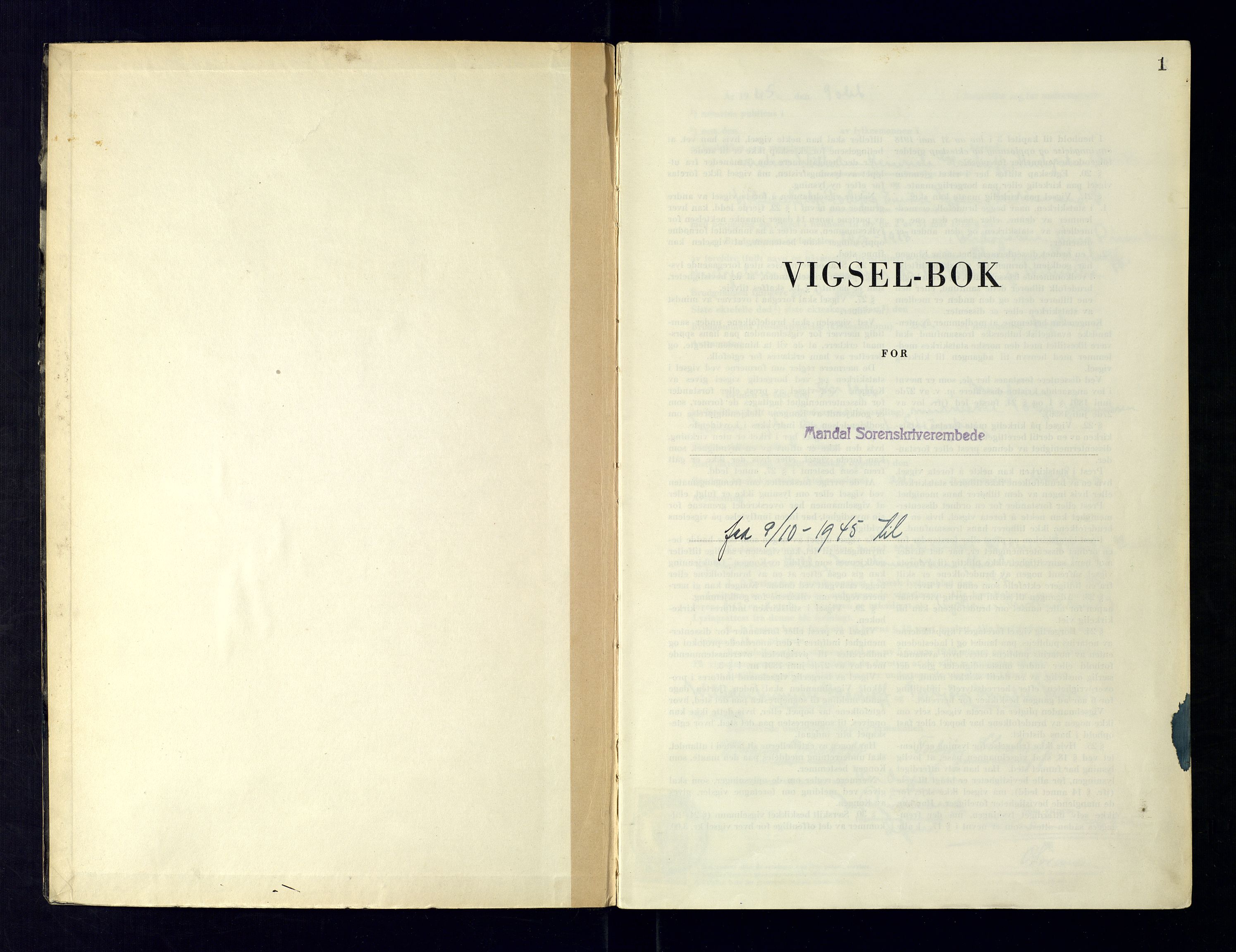 Mandal sorenskriveri, SAK/1221-0005/002/L/L0275/0002: Lysingsbok Vigselbøker / Vigselbok, 1945-1958, p. 1