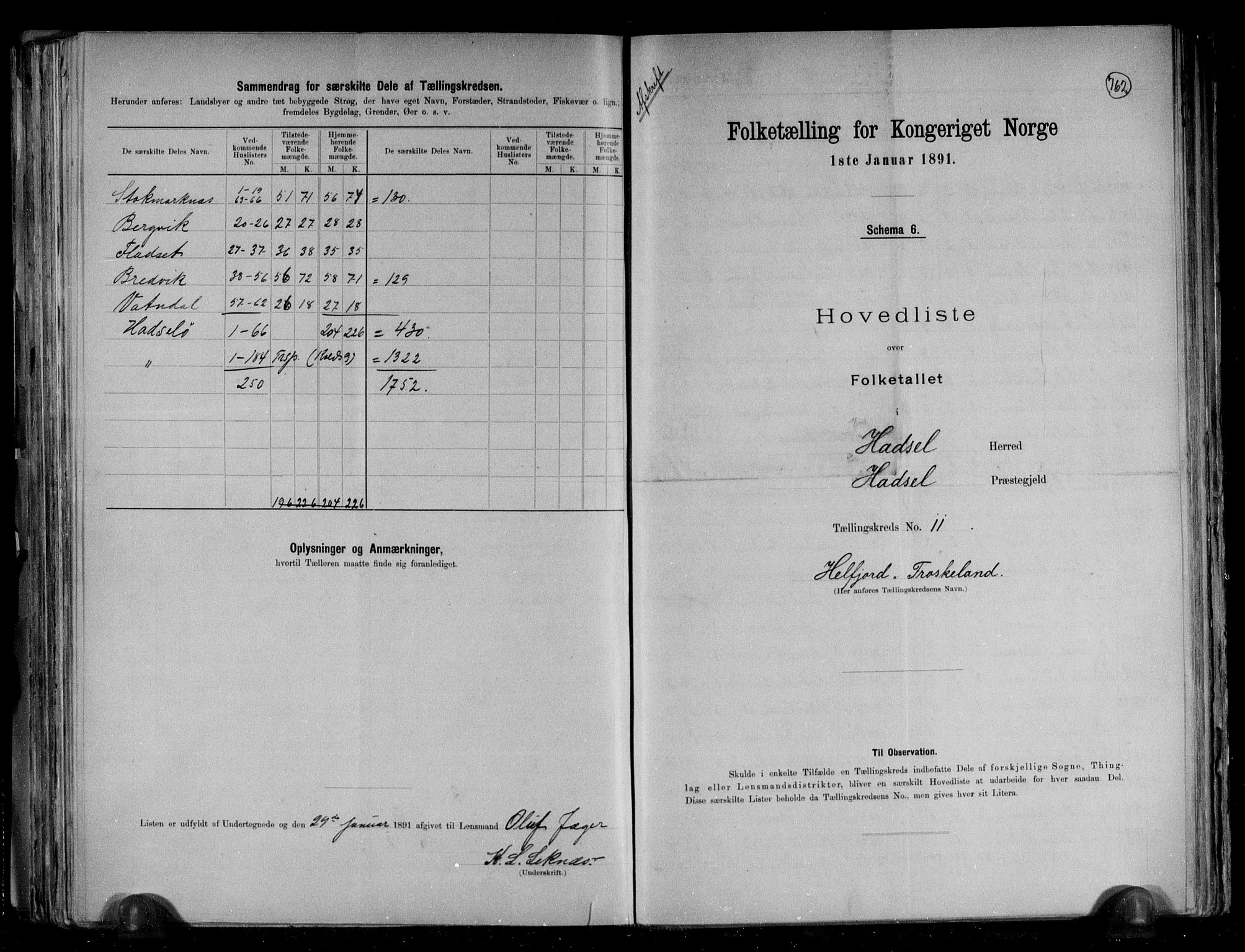 RA, 1891 census for 1866 Hadsel, 1891, p. 27