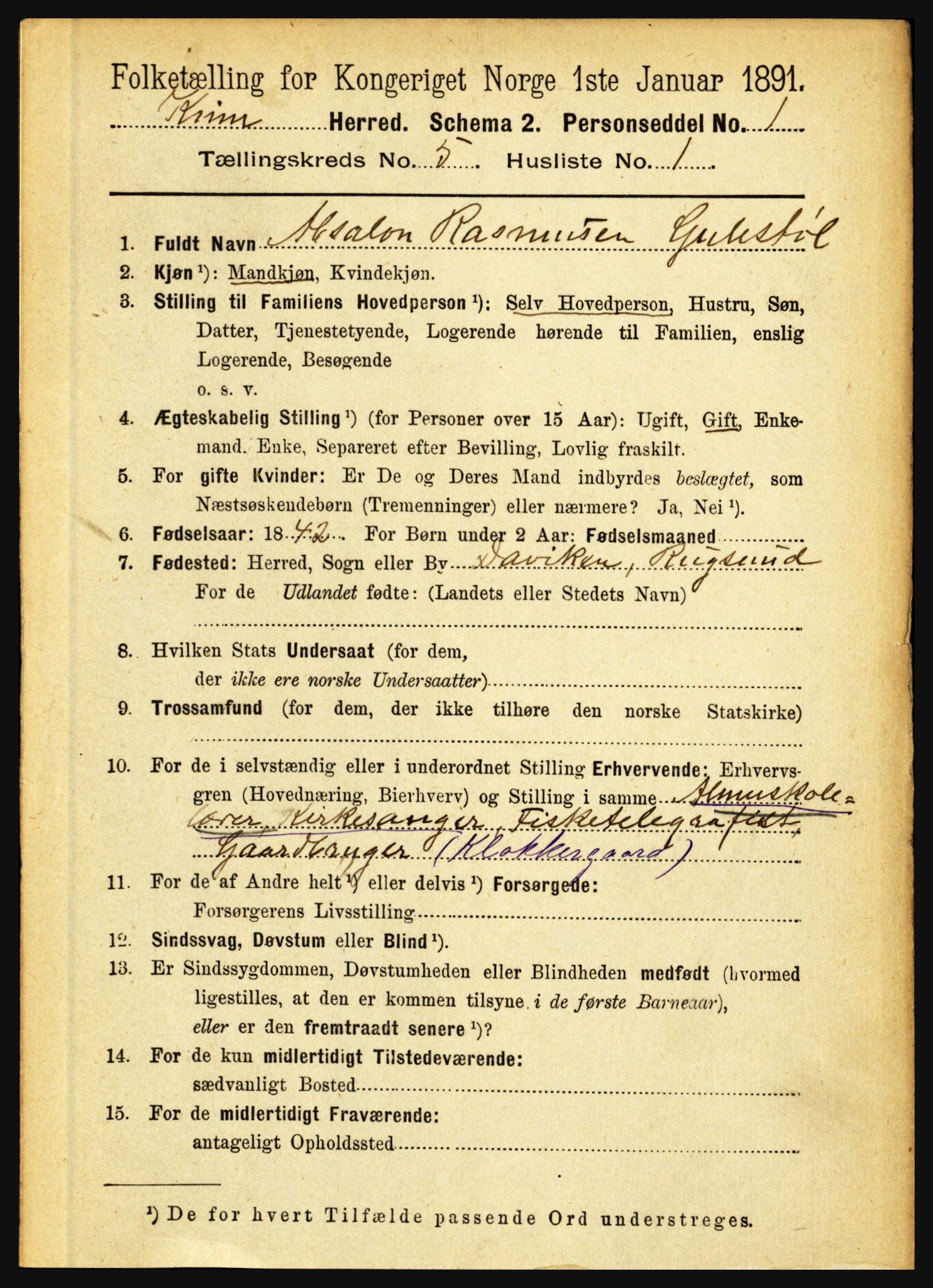 RA, 1891 census for 1437 Kinn, 1891, p. 1813